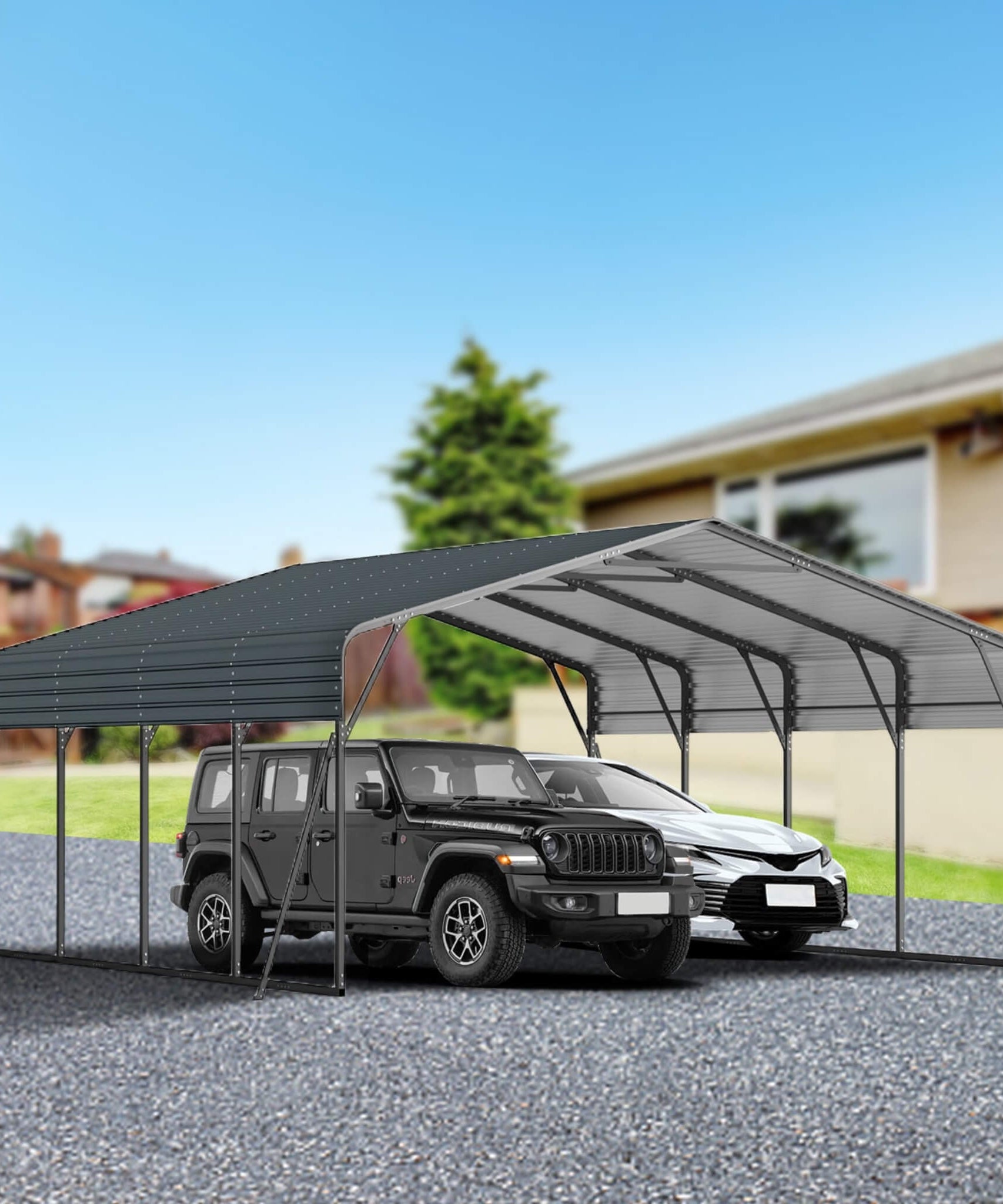 [20X20FT] Alora Extra Large Heavy-Duty Outdoor Metal Carport With Galvanized Steel Roof For Cars, Boats And Trucks (SAK75633)