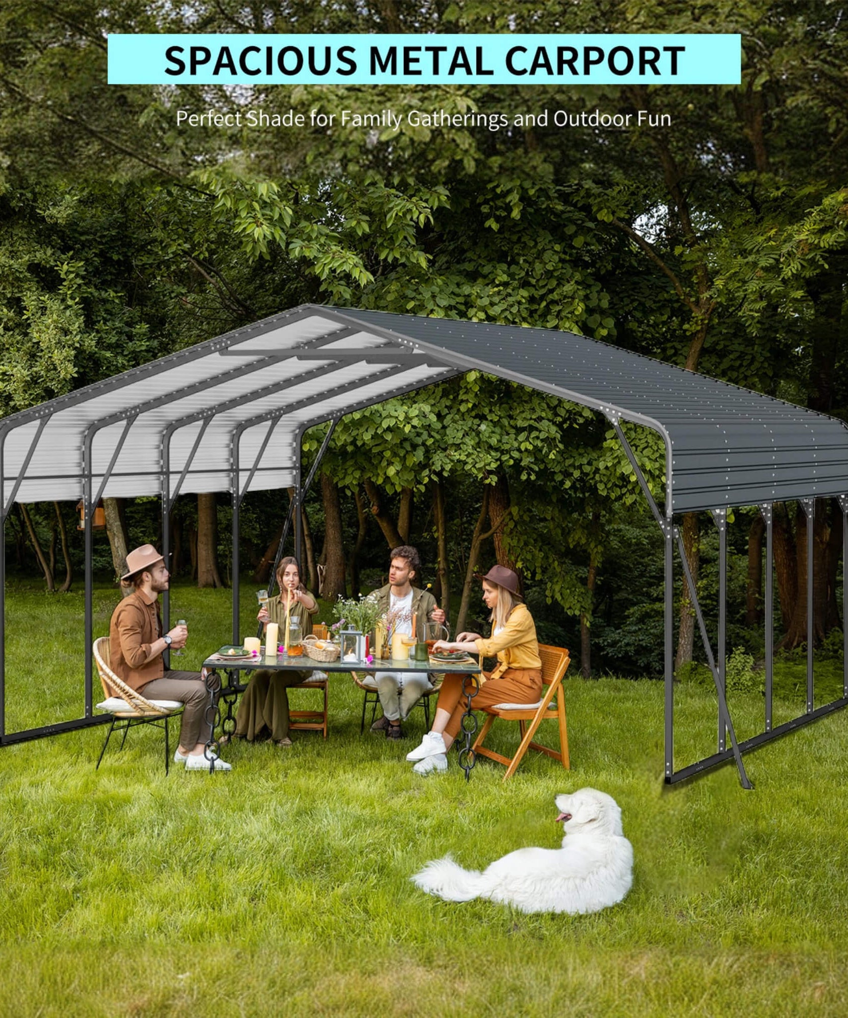 [20X20FT] Alora Extra Large Heavy-Duty Outdoor Metal Carport With Galvanized Steel Roof For Cars, Boats And Trucks (SAK75633)