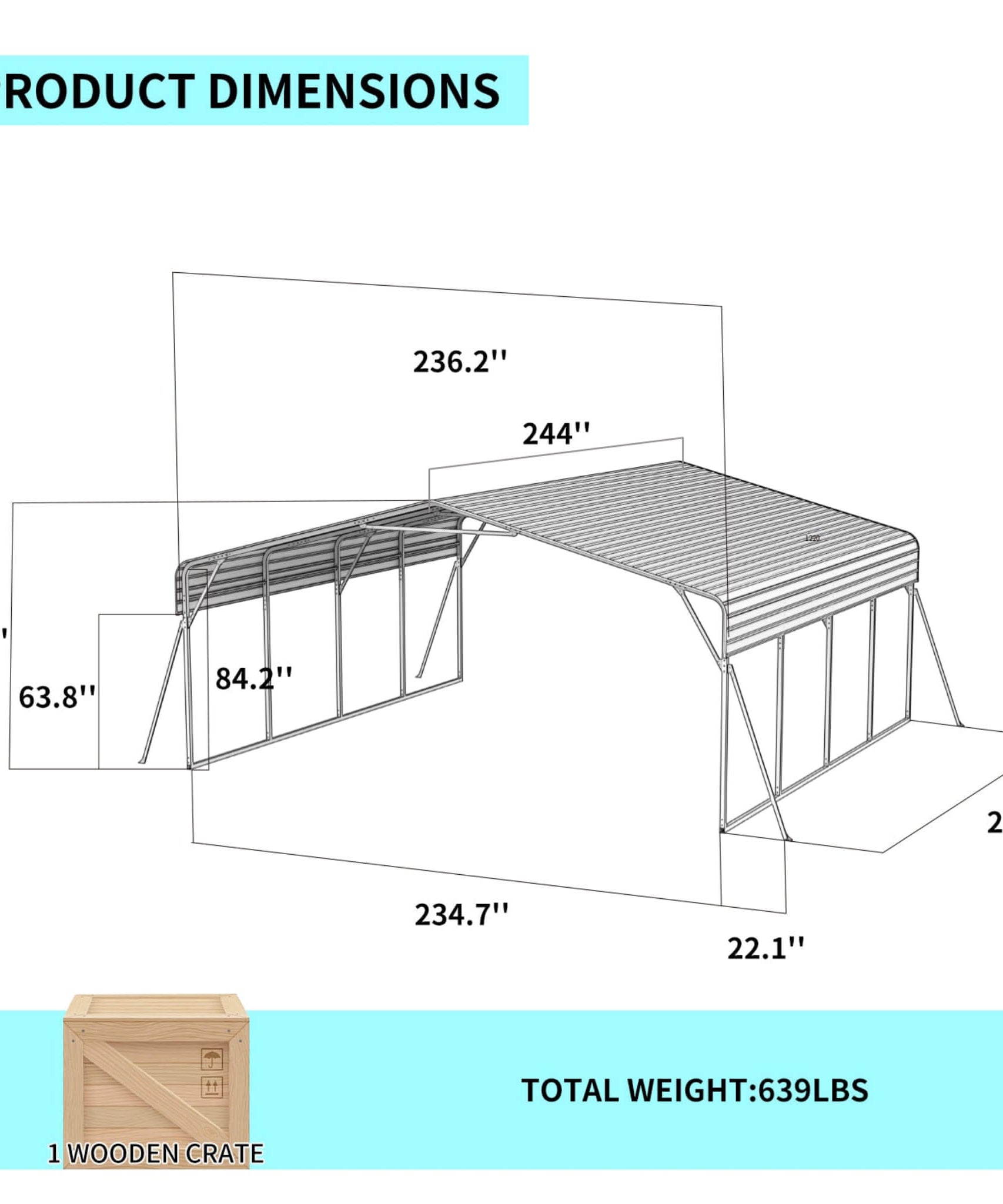 [20X20FT] Alora Extra Large Heavy-Duty Outdoor Metal Carport With Galvanized Steel Roof For Cars, Boats And Trucks (SAK75633)
