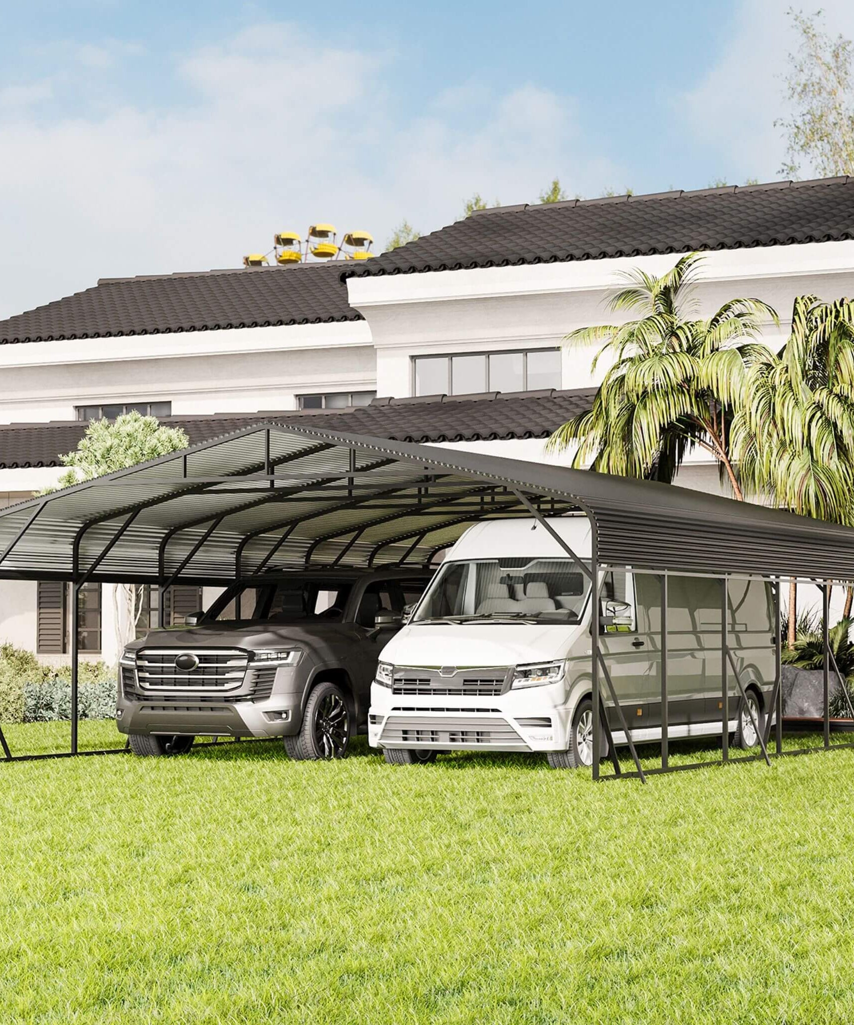 [20X30FT] Alora Heavy-Duty Wind-Resistant Steel Roof Carport With Triangular Frame (SAK94812)