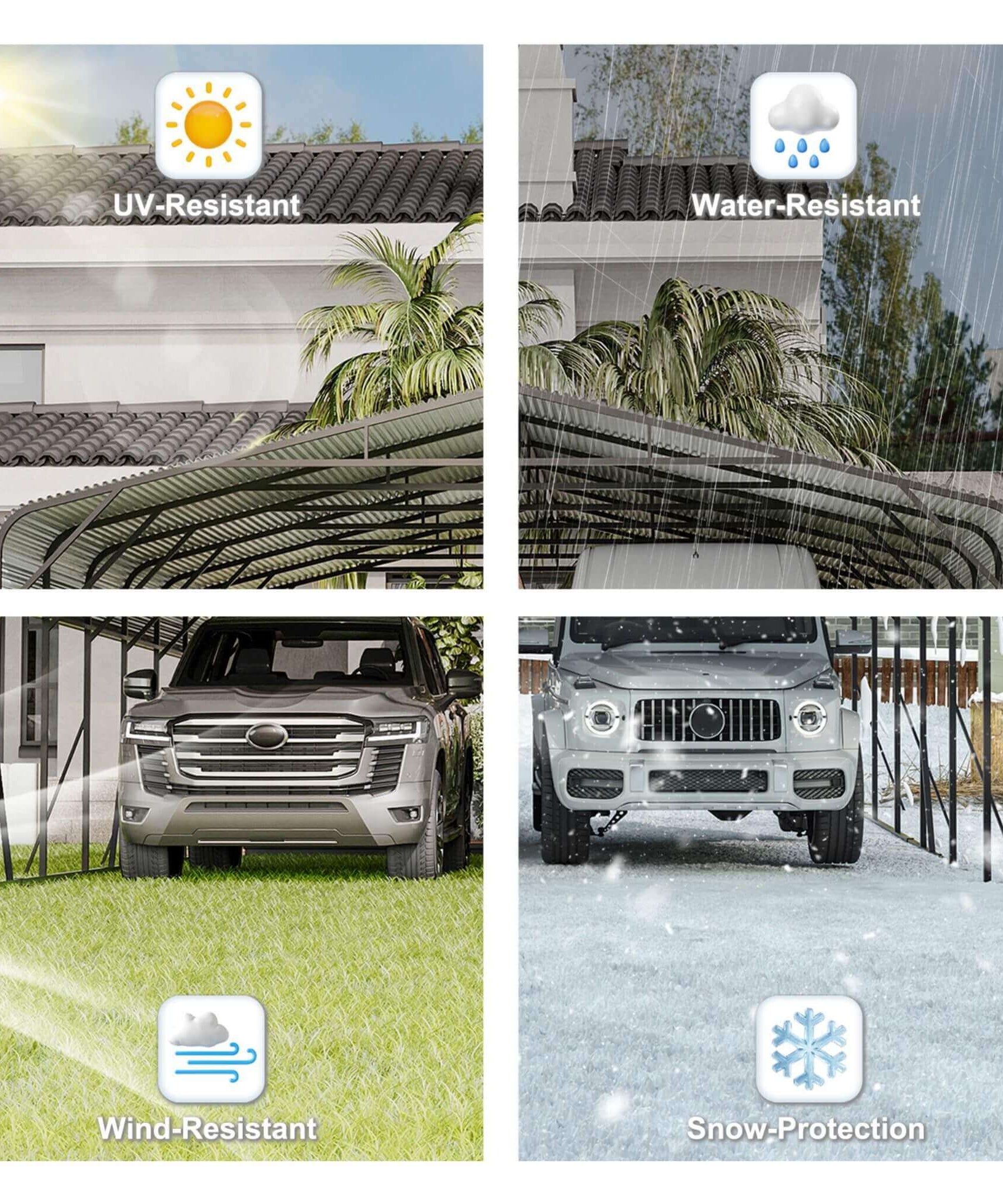 [20X30FT] Alora Heavy-Duty Wind-Resistant Steel Roof Carport With Triangular Frame (SAK94812)