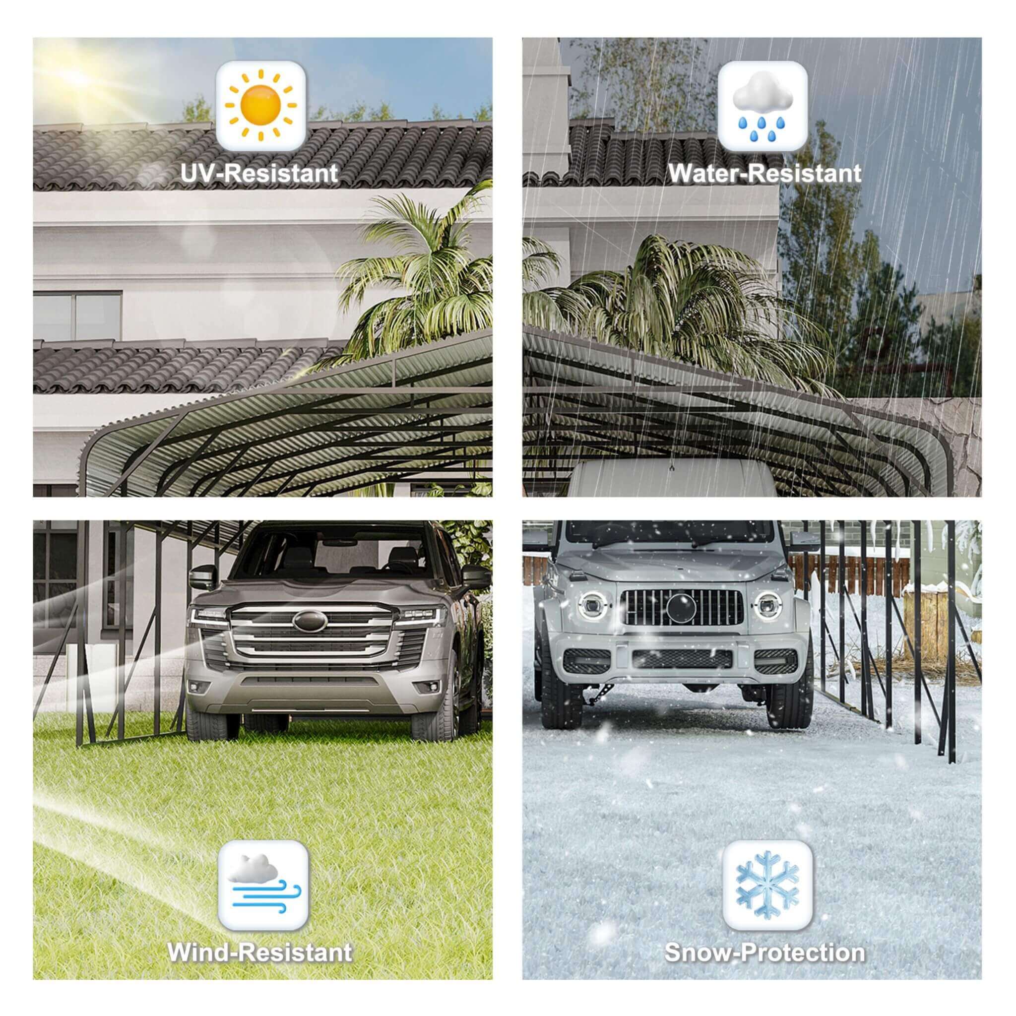 [20X30FT] Alora Heavy-Duty Wind-Resistant Steel Roof Carport With Triangular Frame (SAK94812)