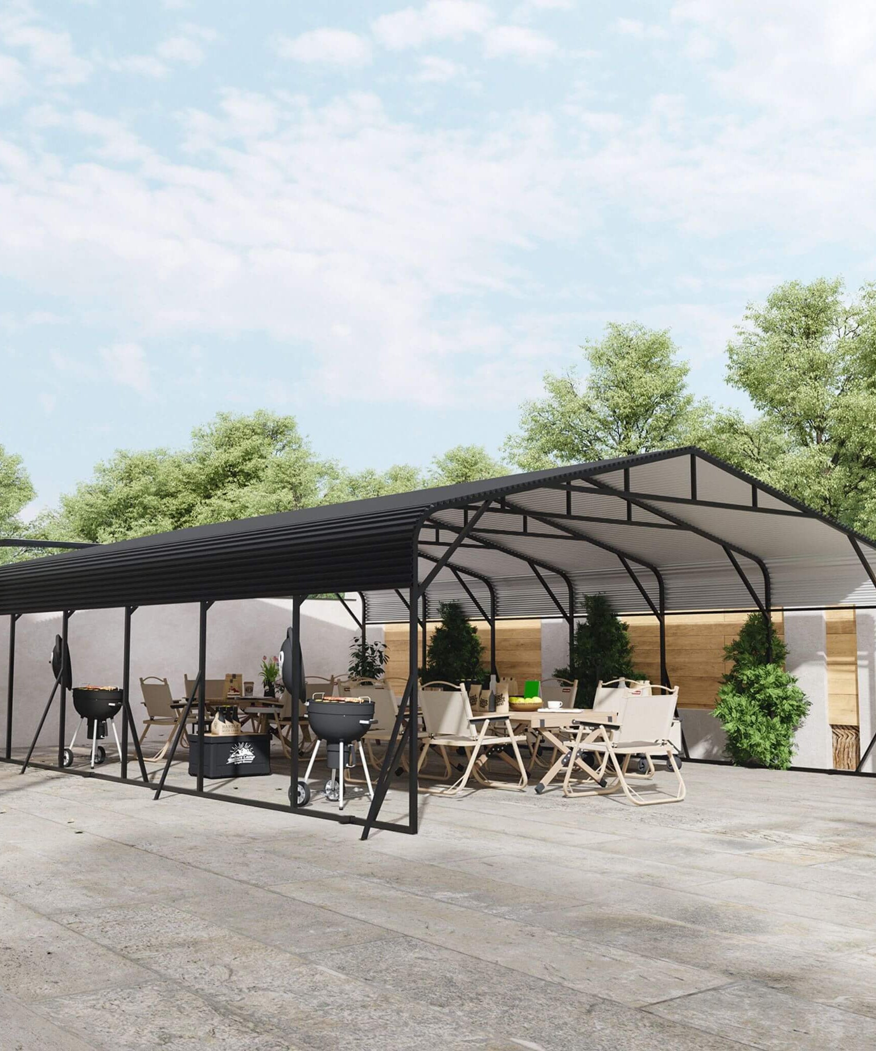 [20X30FT] Alora Heavy-Duty Wind-Resistant Steel Roof Carport With Triangular Frame (SAK94812)