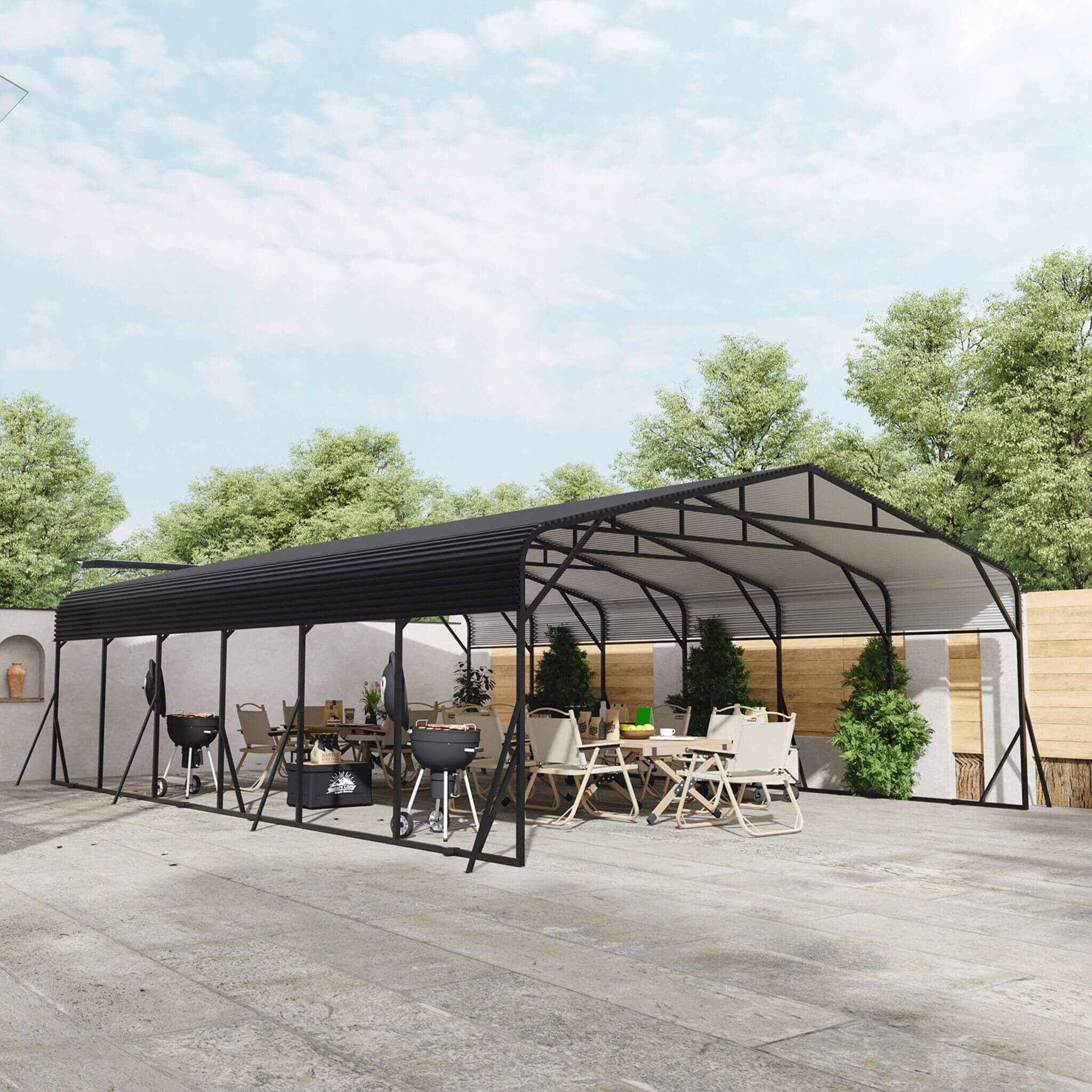 [20X30FT] Alora Heavy-Duty Wind-Resistant Steel Roof Carport With Triangular Frame (SAK94812)