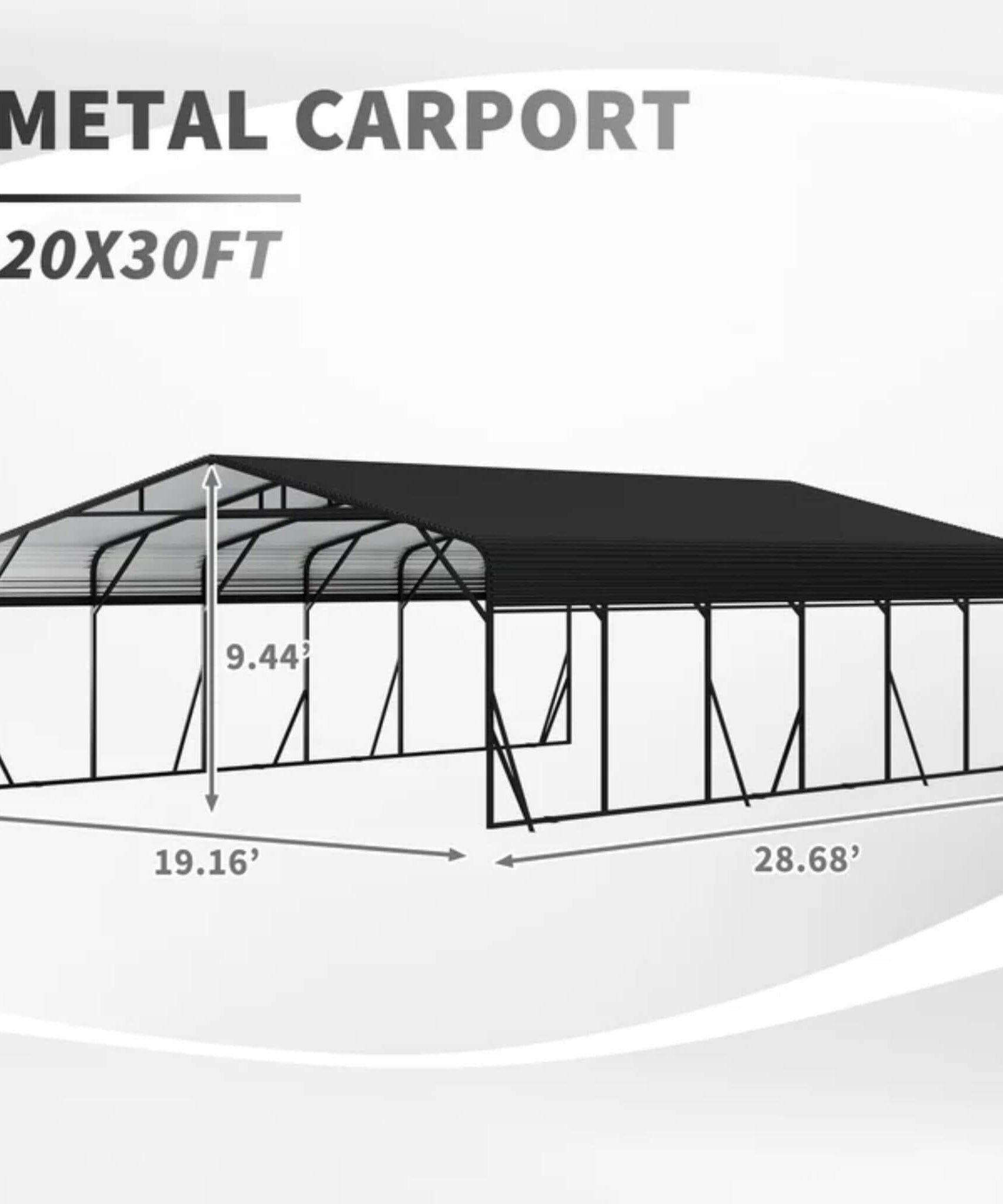 [20X30FT] Alora Heavy-Duty Wind-Resistant Steel Roof Carport With Triangular Frame (SAK94812)