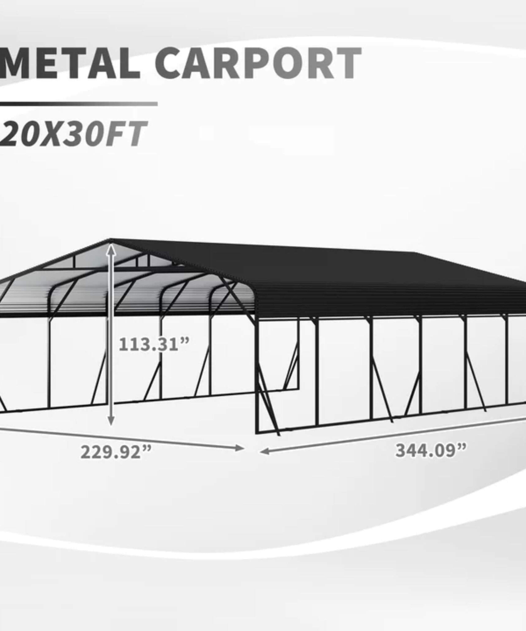 [20X30FT] Alora Heavy-Duty Wind-Resistant Steel Roof Carport With Triangular Frame (SAK94812)