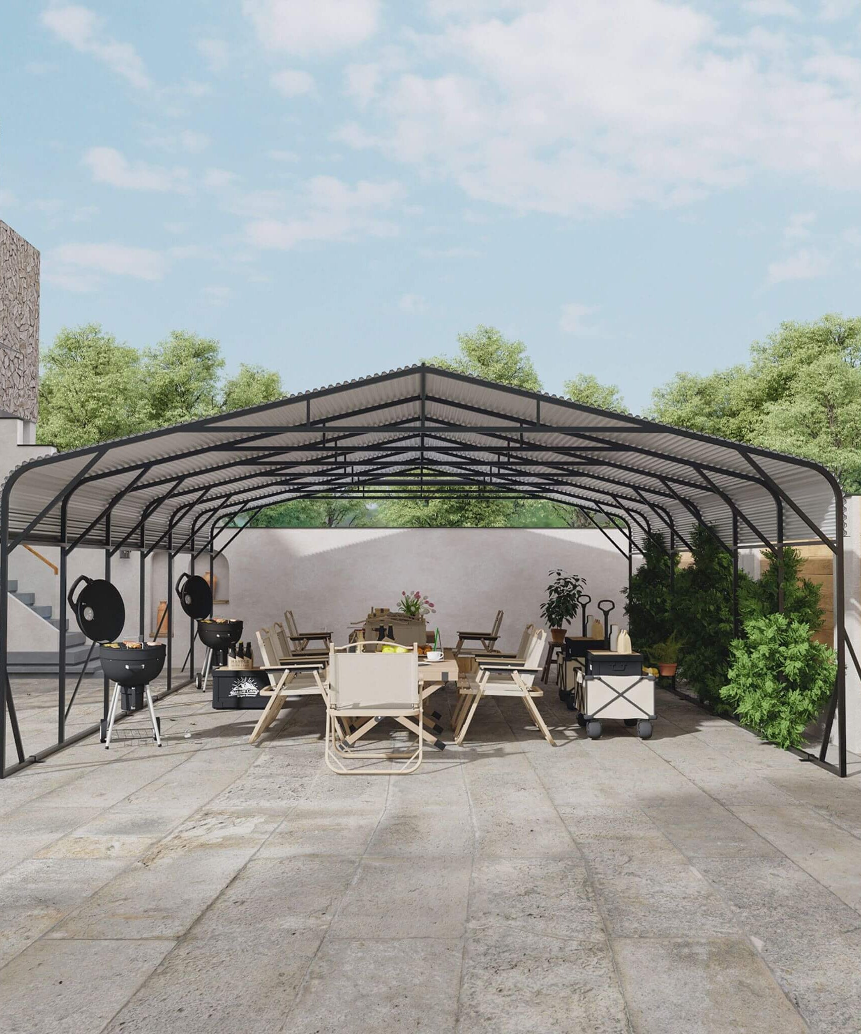 [20X30FT] Alora Heavy-Duty Wind-Resistant Steel Roof Carport With Triangular Frame (SAK94812)