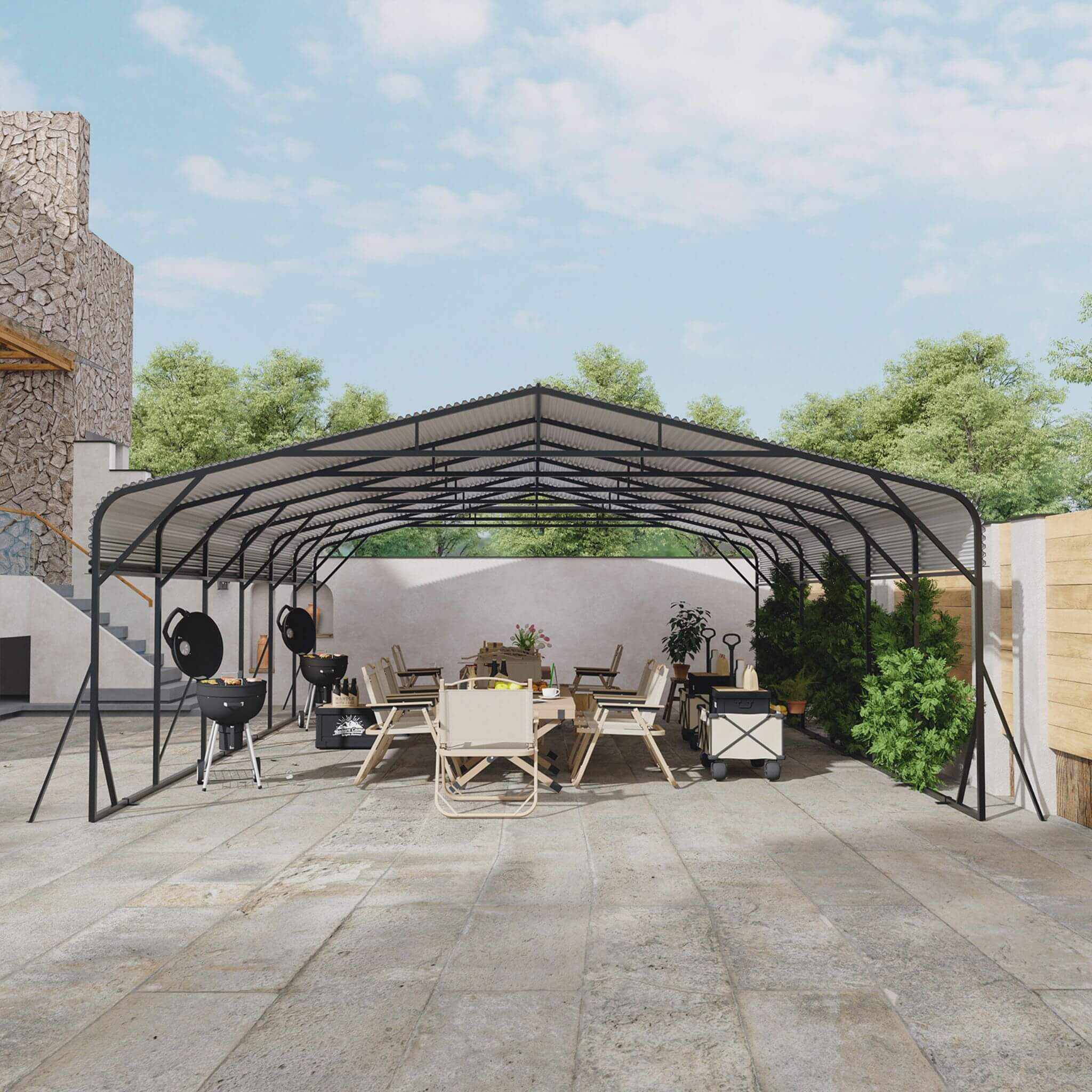 [20X30FT] Alora Heavy-Duty Wind-Resistant Steel Roof Carport With Triangular Frame (SAK94812)