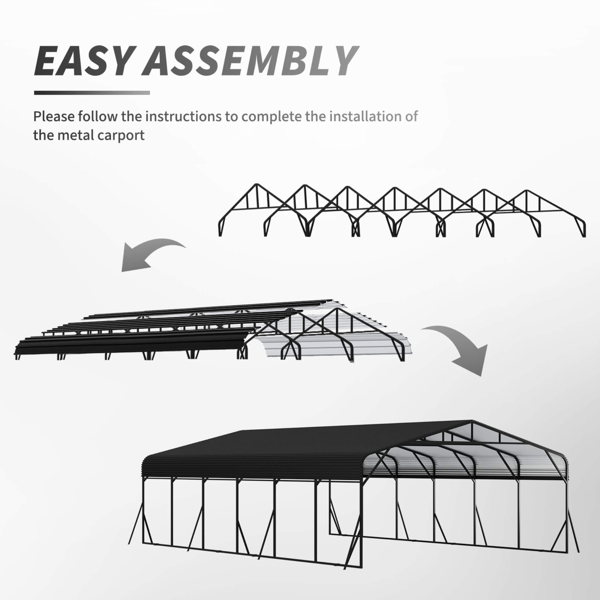 [20X30FT] Alora Heavy-Duty Wind-Resistant Steel Roof Carport With Triangular Frame (SAK94812)