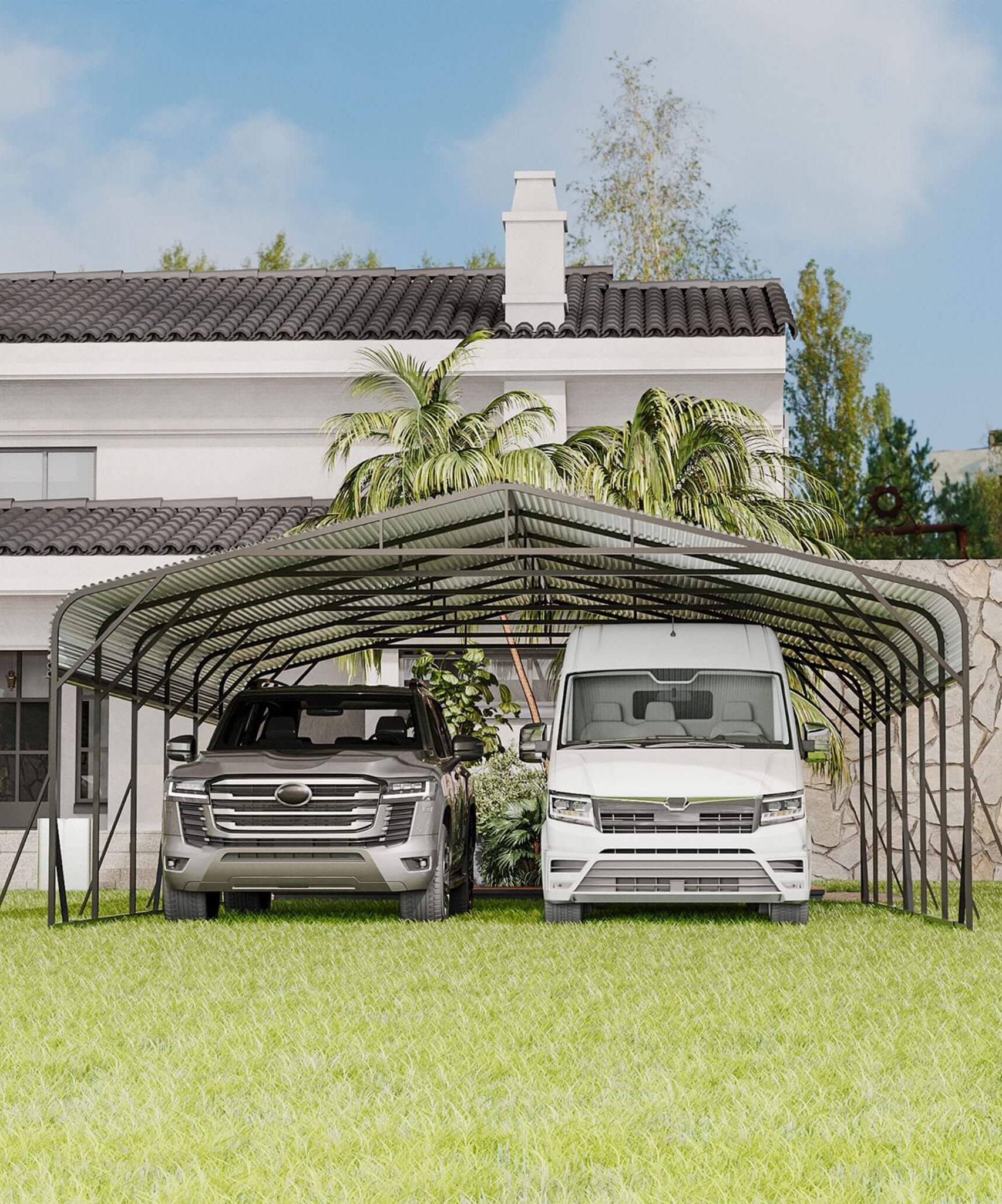 [20X30FT] Alora Heavy-Duty Wind-Resistant Steel Roof Carport With Triangular Frame (SAK94812)