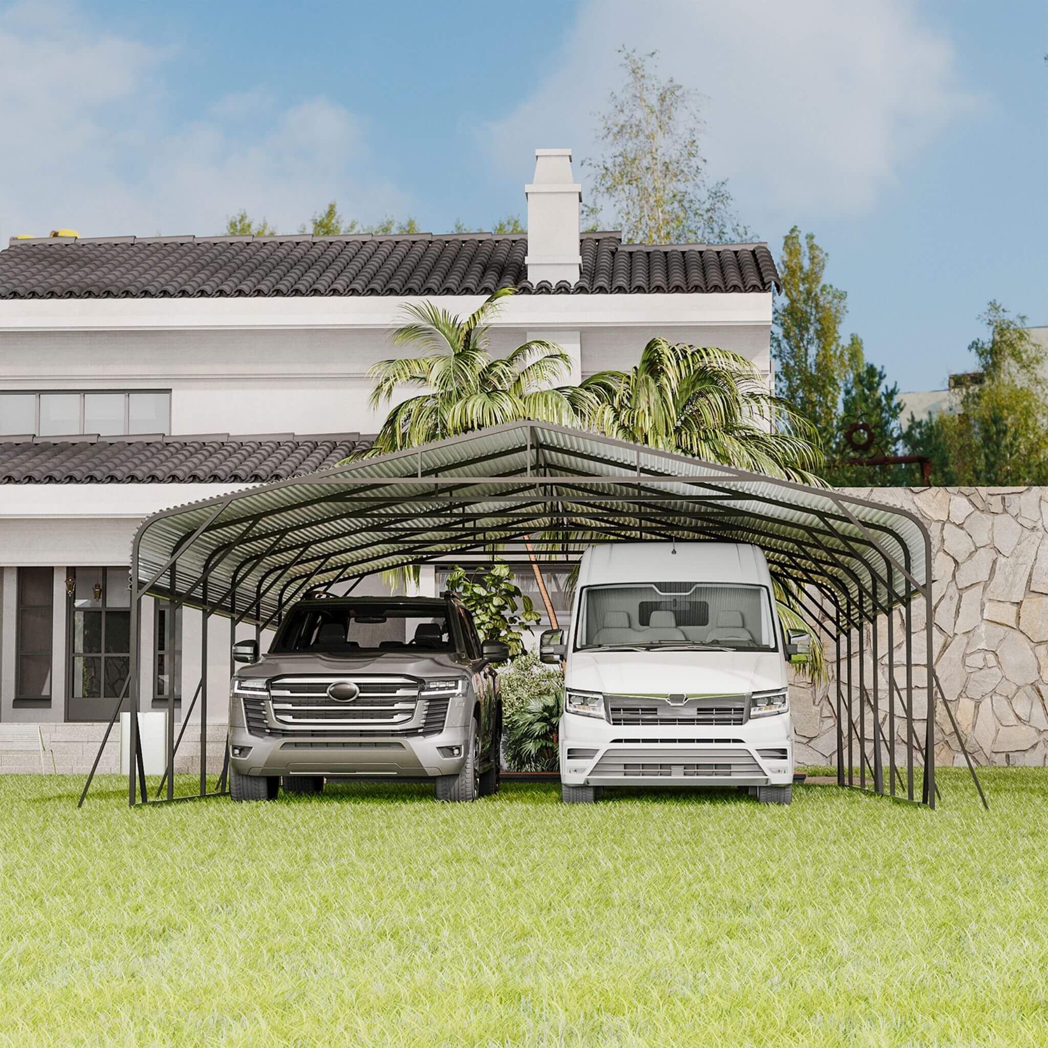 [20X30FT] Alora Heavy-Duty Wind-Resistant Steel Roof Carport With Triangular Frame (SAK94812)