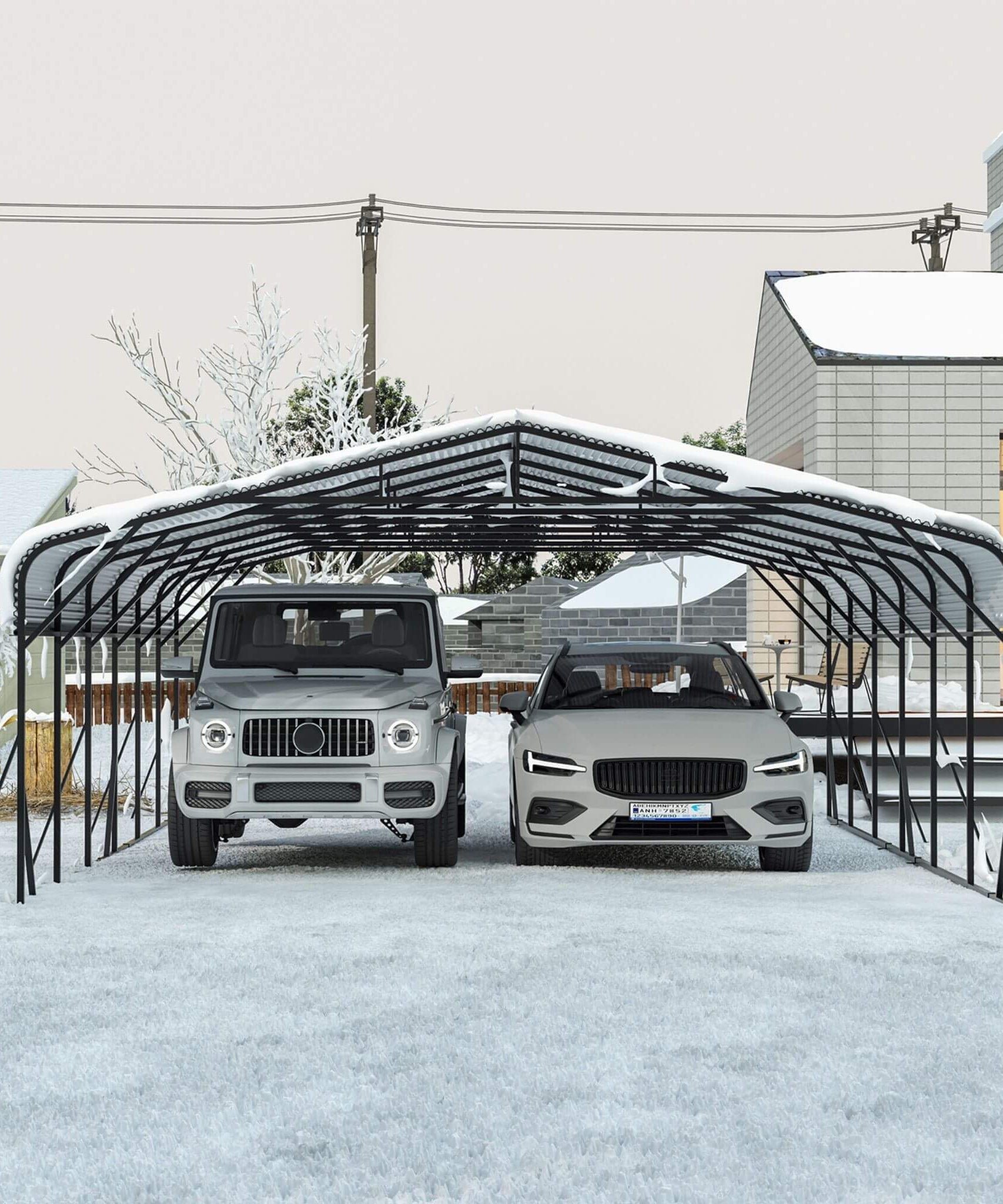 [20X30FT] Alora Heavy-Duty Wind-Resistant Steel Roof Carport With Triangular Frame (SAK94812)