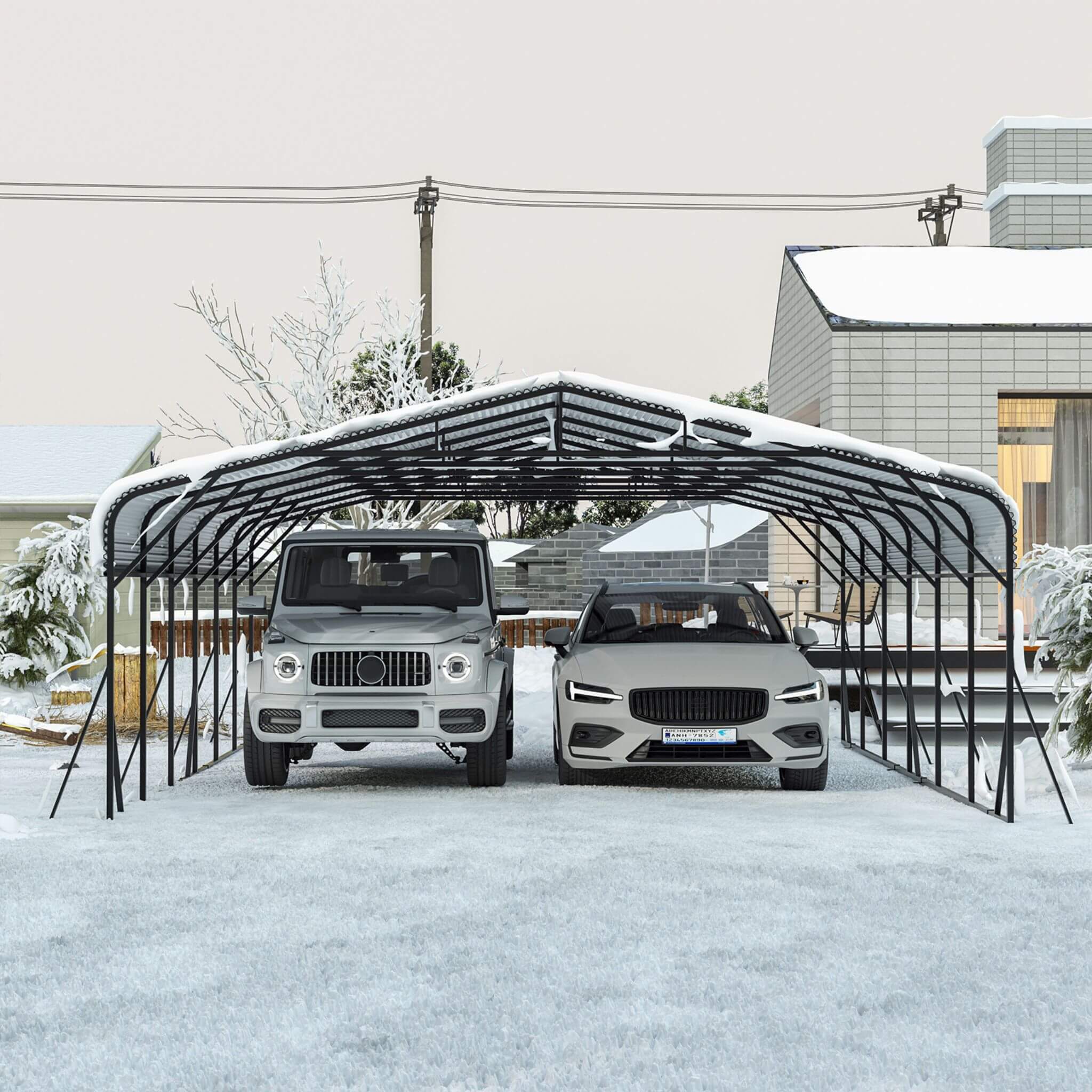 [20X30FT] Alora Heavy-Duty Wind-Resistant Steel Roof Carport With Triangular Frame (SAK94812)