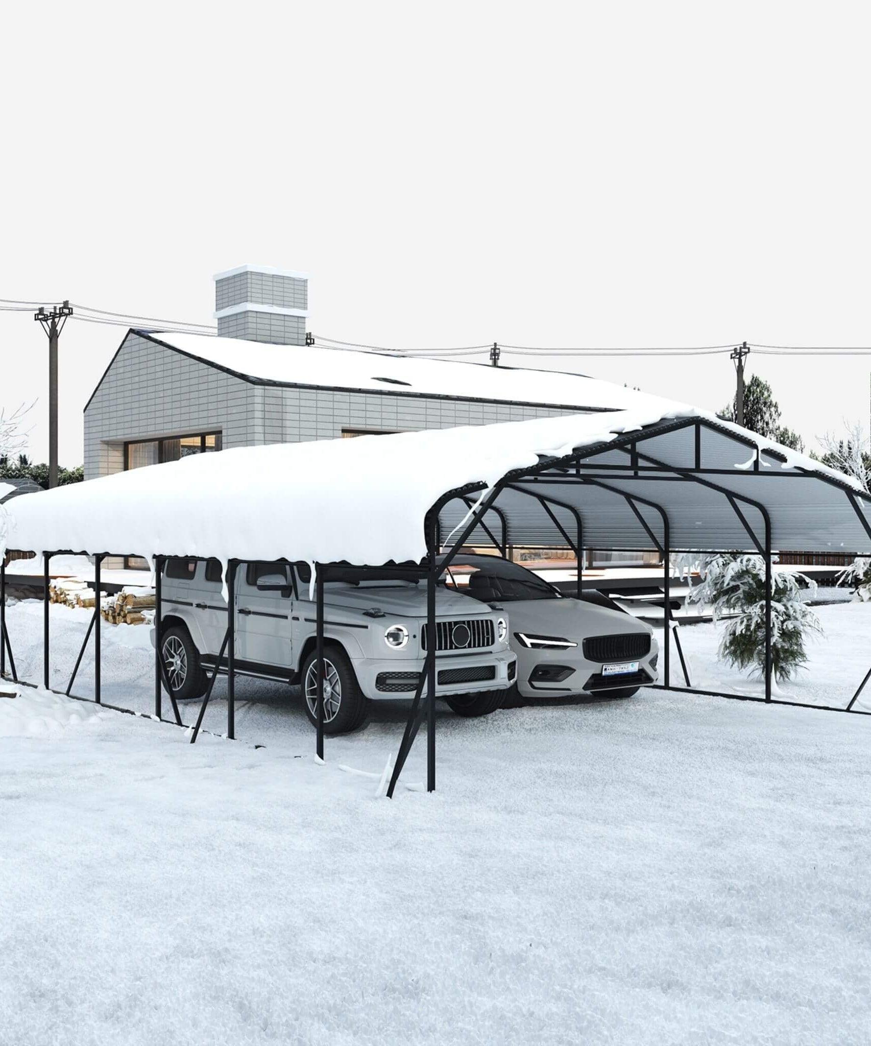 [20X30FT] Alora Heavy-Duty Wind-Resistant Steel Roof Carport With Triangular Frame (SAK94812)
