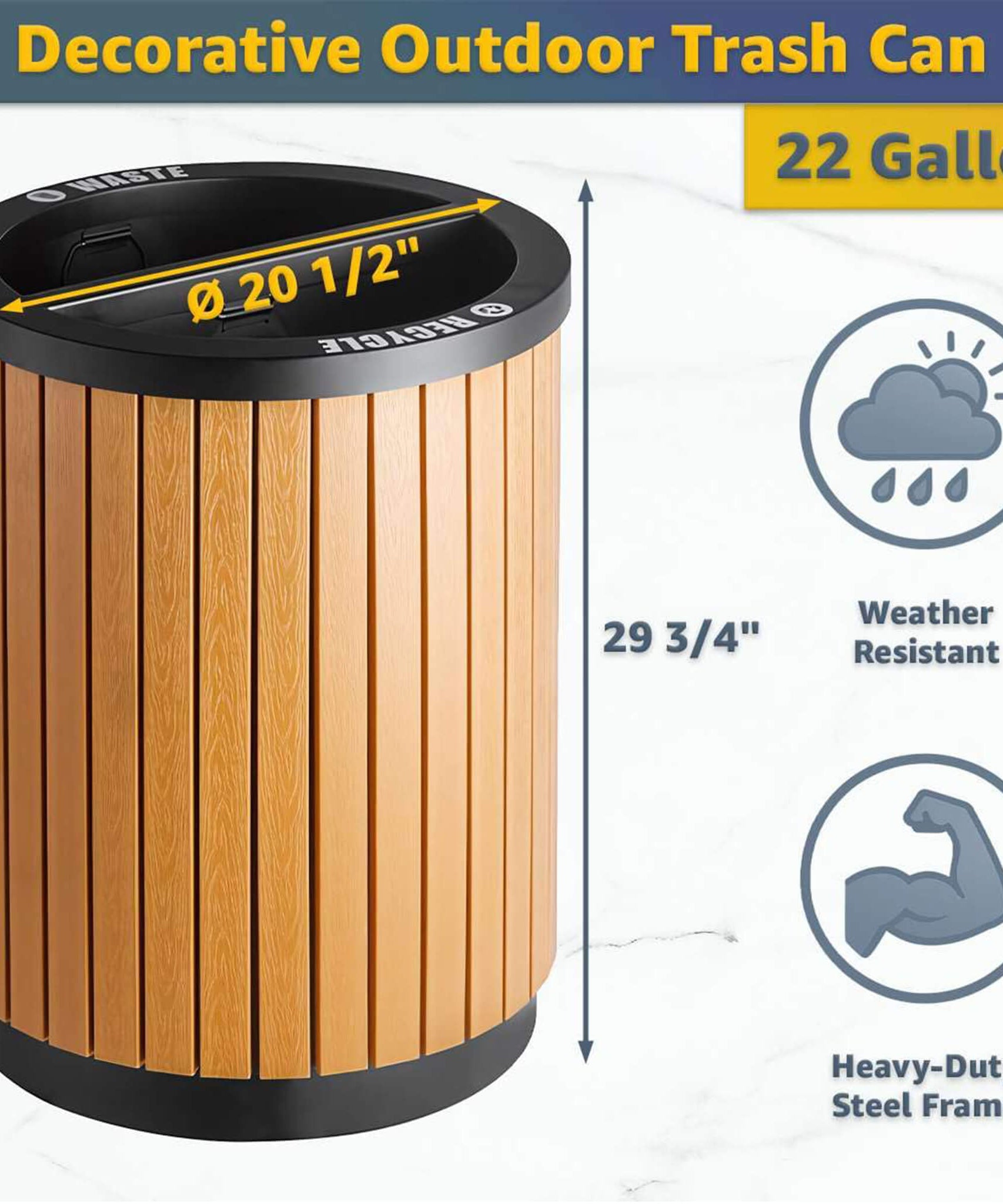 22-Gallon Heavy-Duty Commercial Outdoor Round Two-Stream Trash Can (SAK59821)