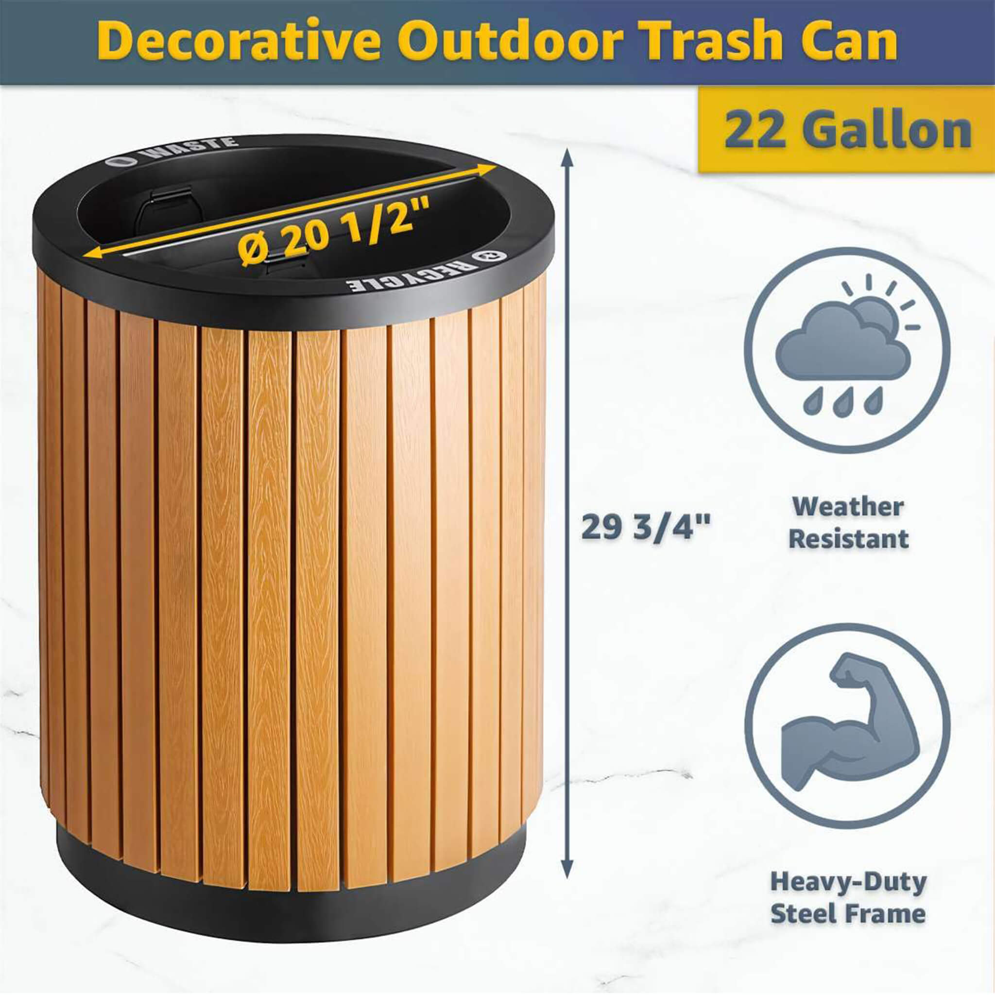 22-Gallon Heavy-Duty Commercial Outdoor Round Two-Stream Trash Can (SAK59821)
