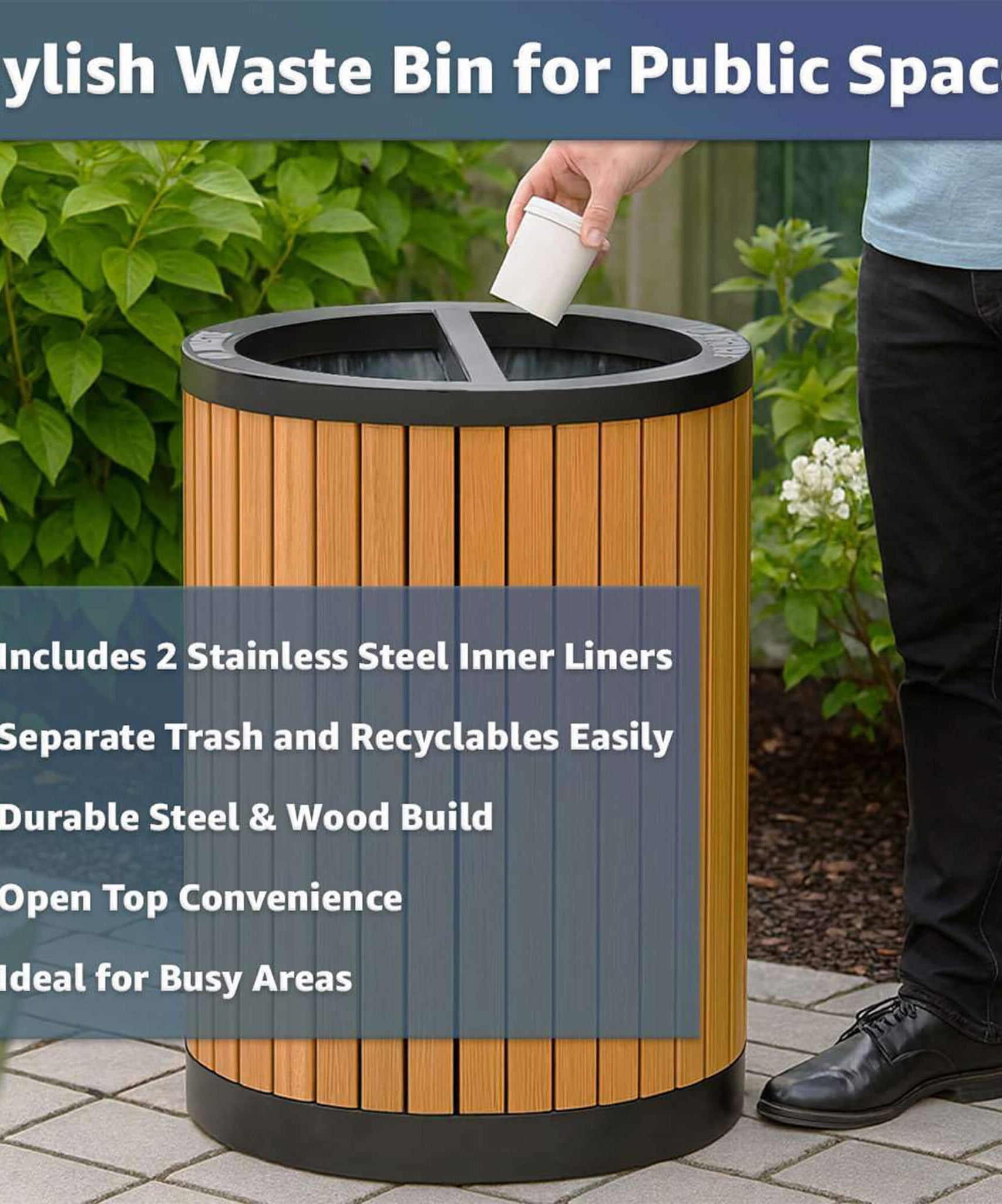 22-Gallon Heavy-Duty Commercial Outdoor Round Two-Stream Trash Can (SAK59821)