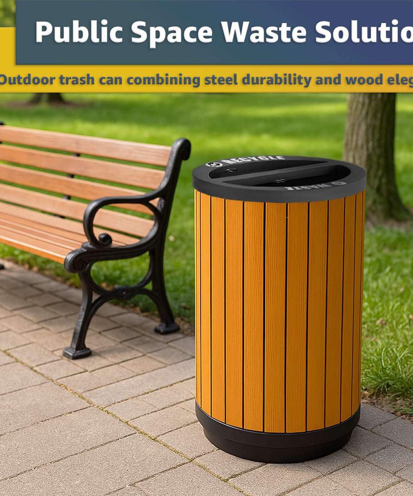 22-Gallon Heavy-Duty Commercial Outdoor Round Two-Stream Trash Can (SAK59821)