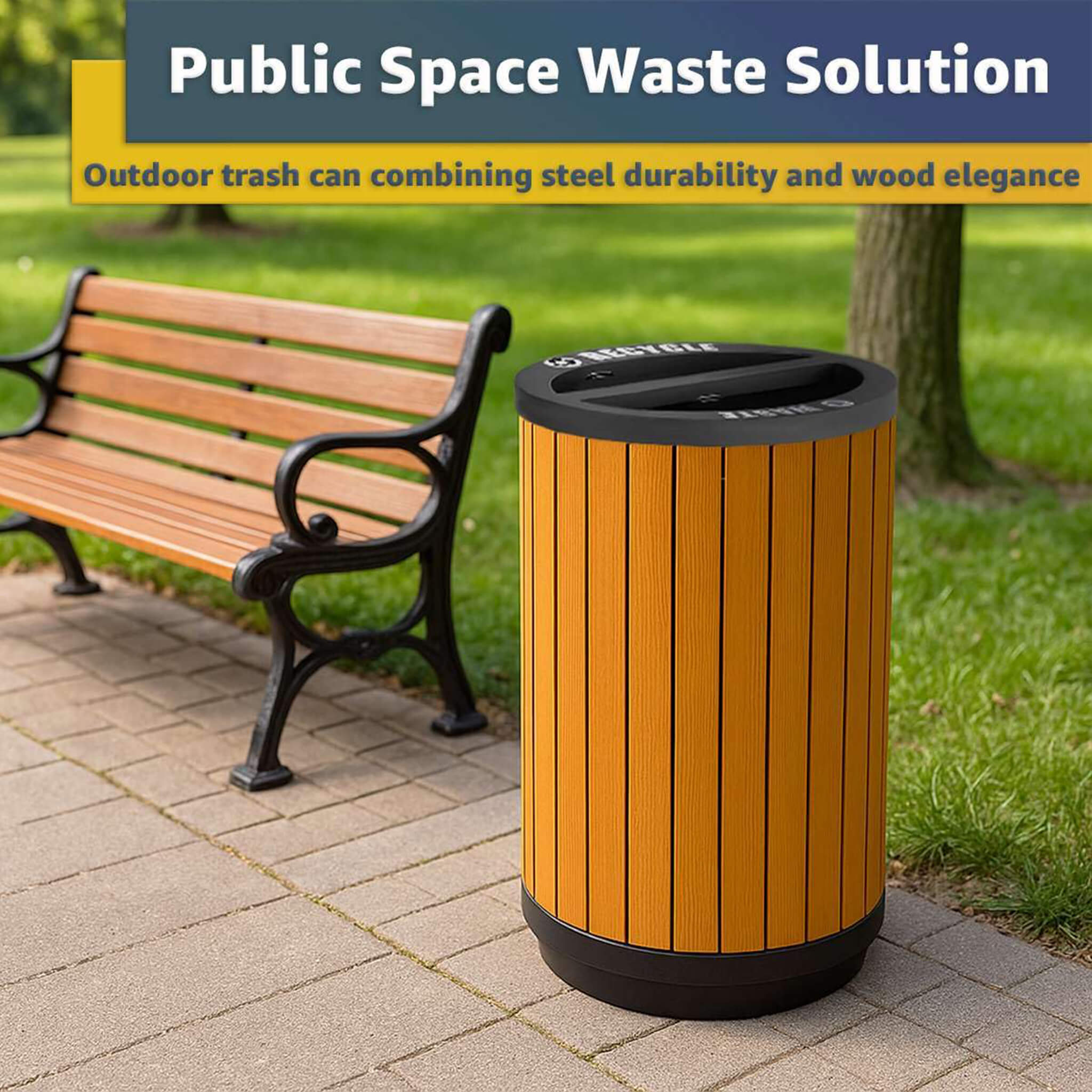 22-Gallon Heavy-Duty Commercial Outdoor Round Two-Stream Trash Can (SAK59821)