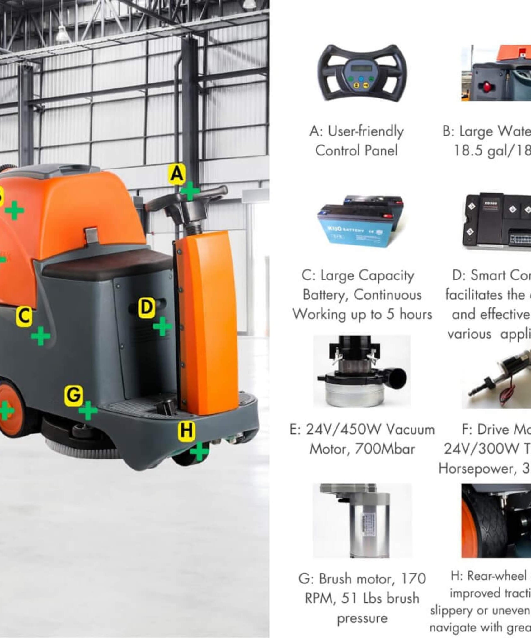 22-Inch Heavy-Duty Electric Industrial Ride-On Floor Scrubber With Dual Tanks (SAK40597)