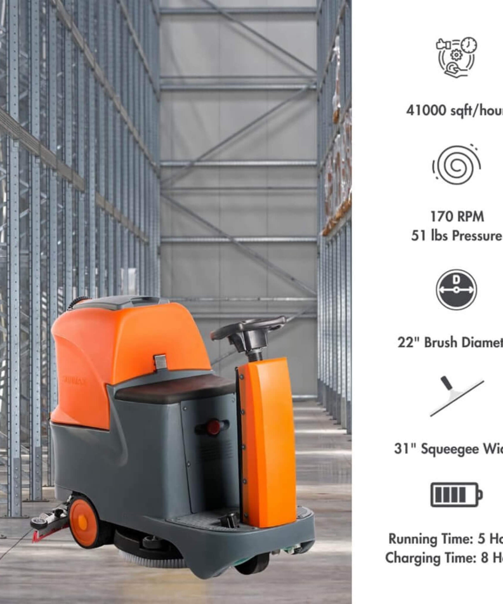 22-Inch Heavy-Duty Electric Industrial Ride-On Floor Scrubber With Dual Tanks (SAK40597)