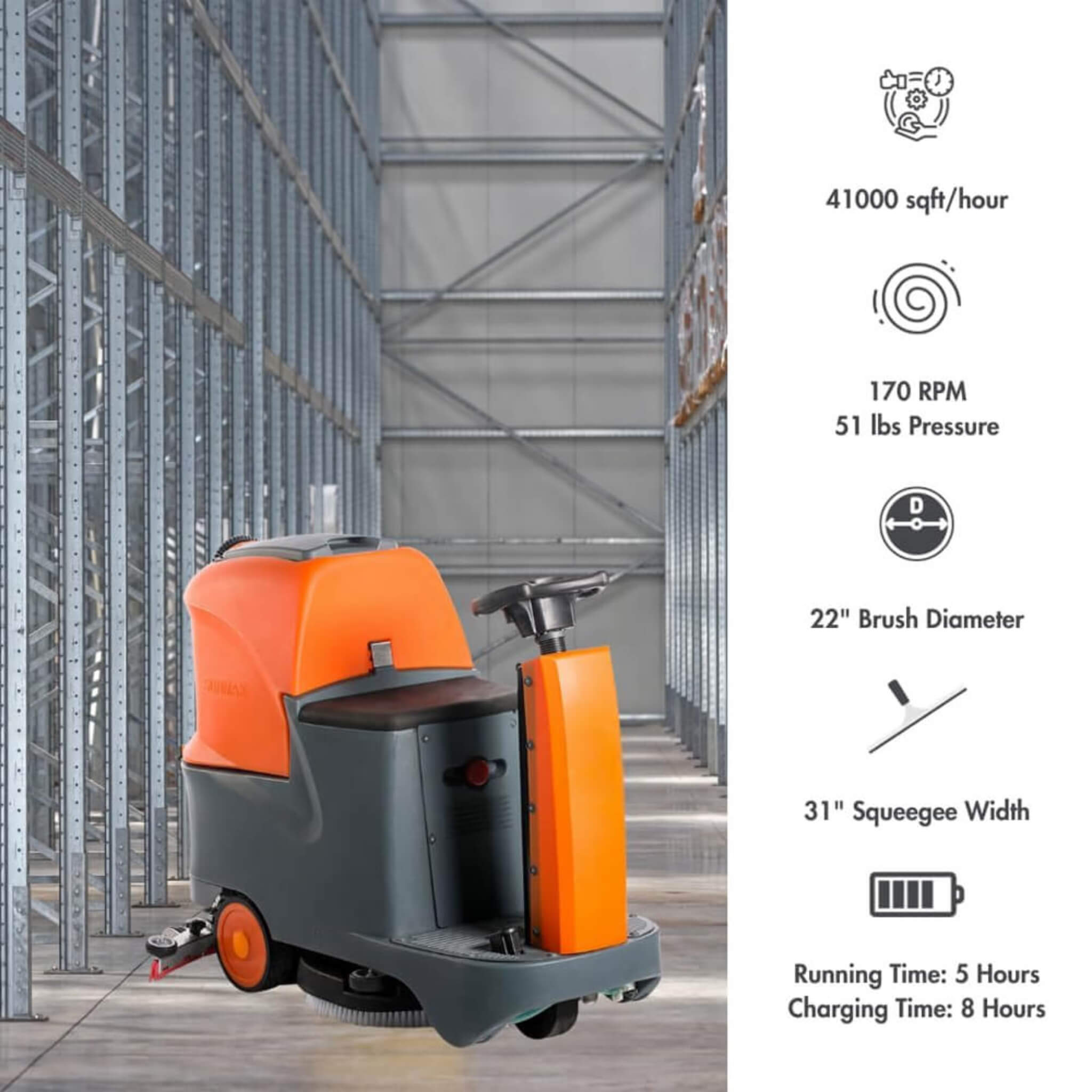 22-Inch Heavy-Duty Electric Industrial Ride-On Floor Scrubber With Dual Tanks (SAK40597)