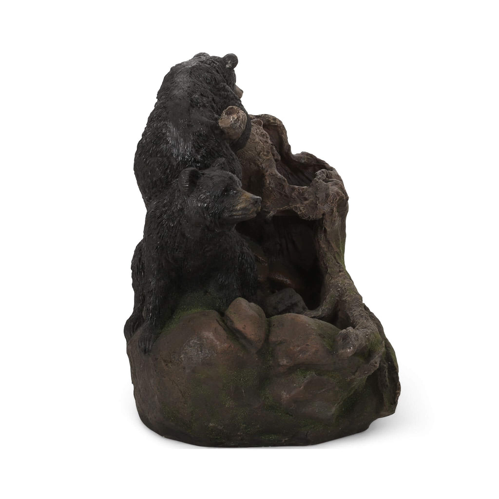 [CLEARANCE] Alora 22-Inch Weather-Resistant Outdoor Bears On A Log Floor Fountain With LED Lights (SAK77651)