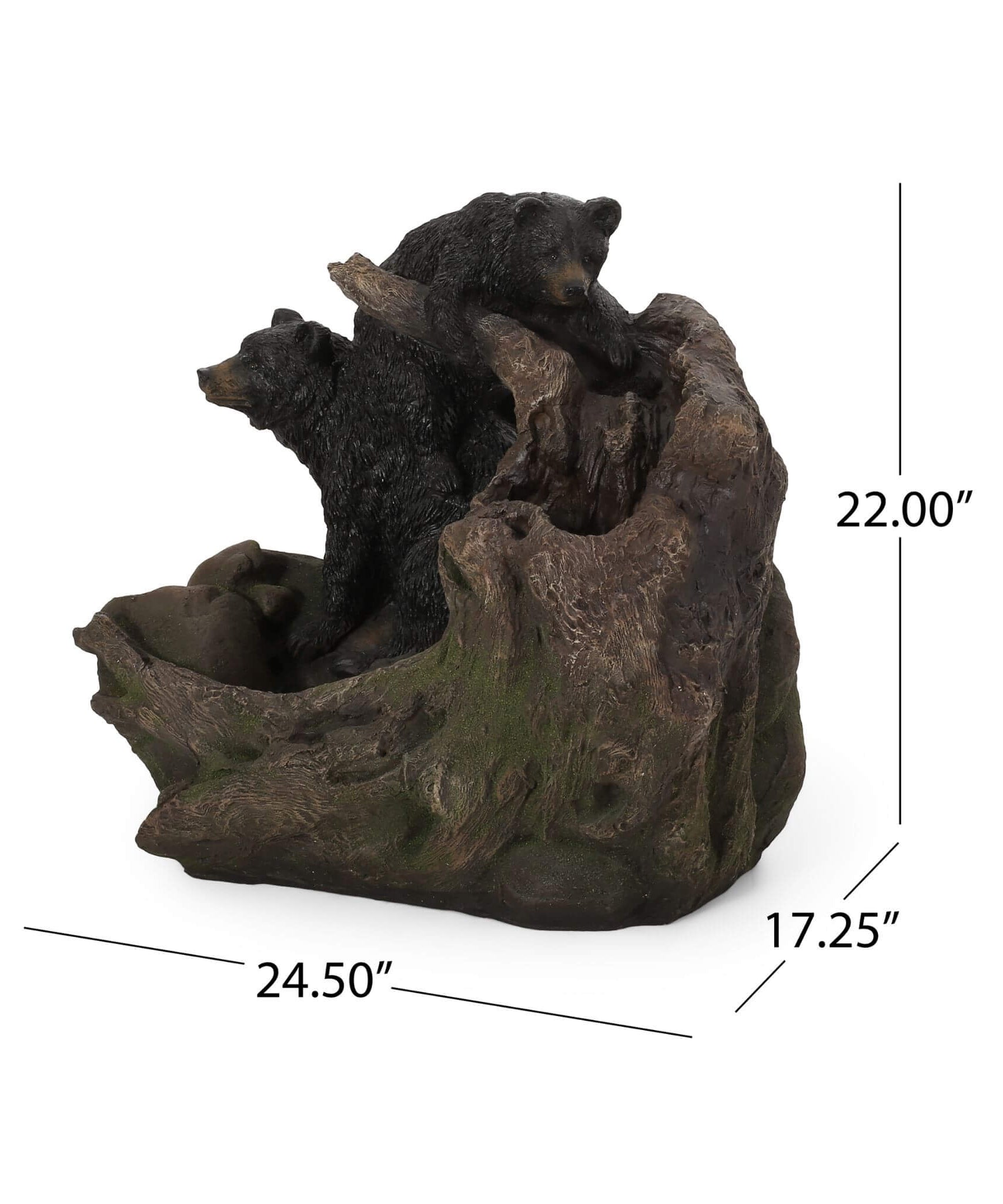 [CLEARANCE] Alora 22-Inch Weather-Resistant Outdoor Bears On A Log Floor Fountain With LED Lights (SAK77651)