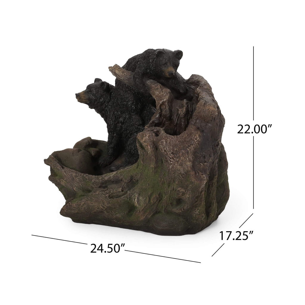 [CLEARANCE] Alora 22-Inch Weather-Resistant Outdoor Bears On A Log Floor Fountain With LED Lights (SAK77651)