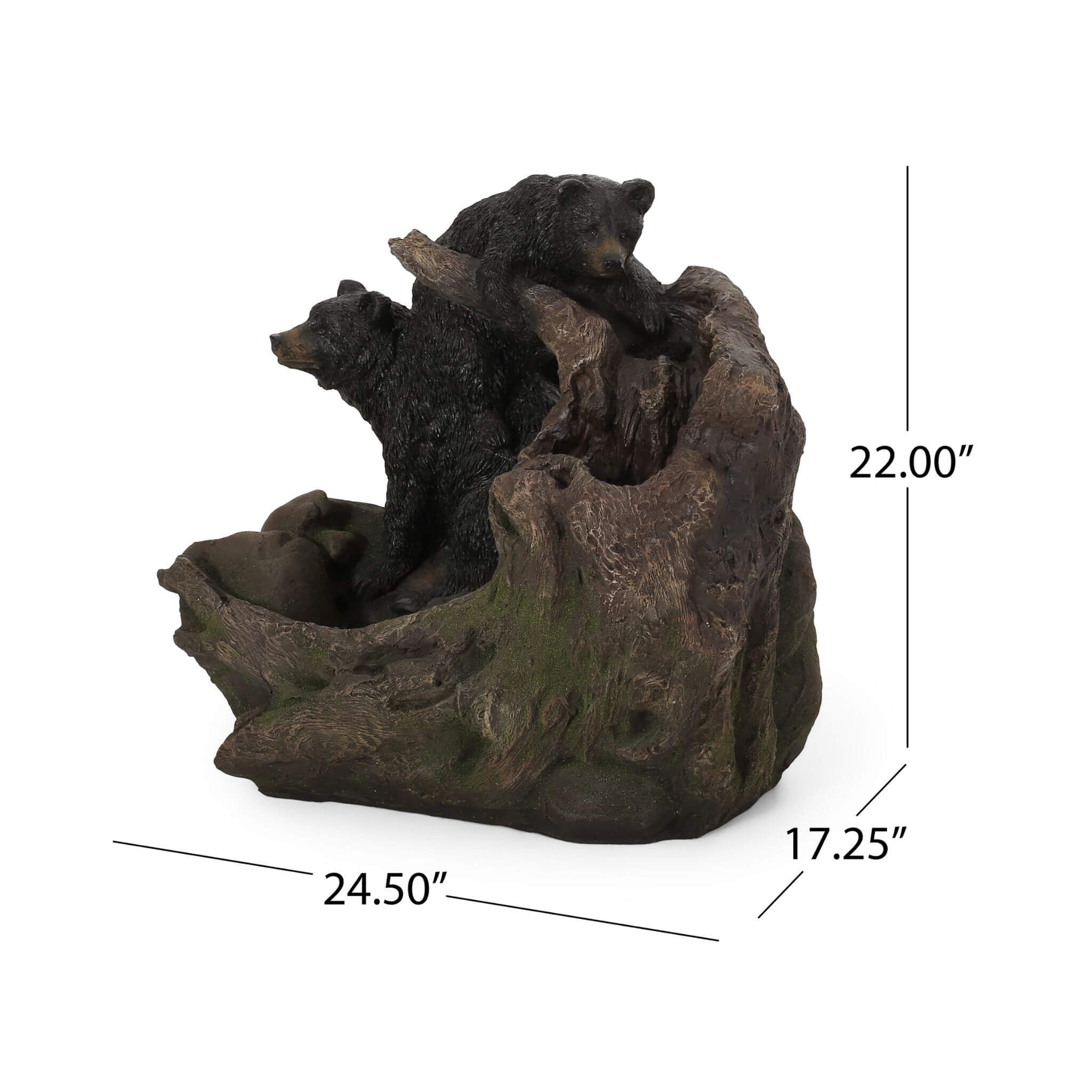 [CLEARANCE] Alora 22-Inch Weather-Resistant Outdoor Bears On A Log Floor Fountain With LED Lights (SAK77651)