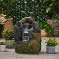 [CLEARANCE] Alora 22-Inch Weather-Resistant Outdoor Bears On A Log Floor Fountain With LED Lights (SAK77651)
