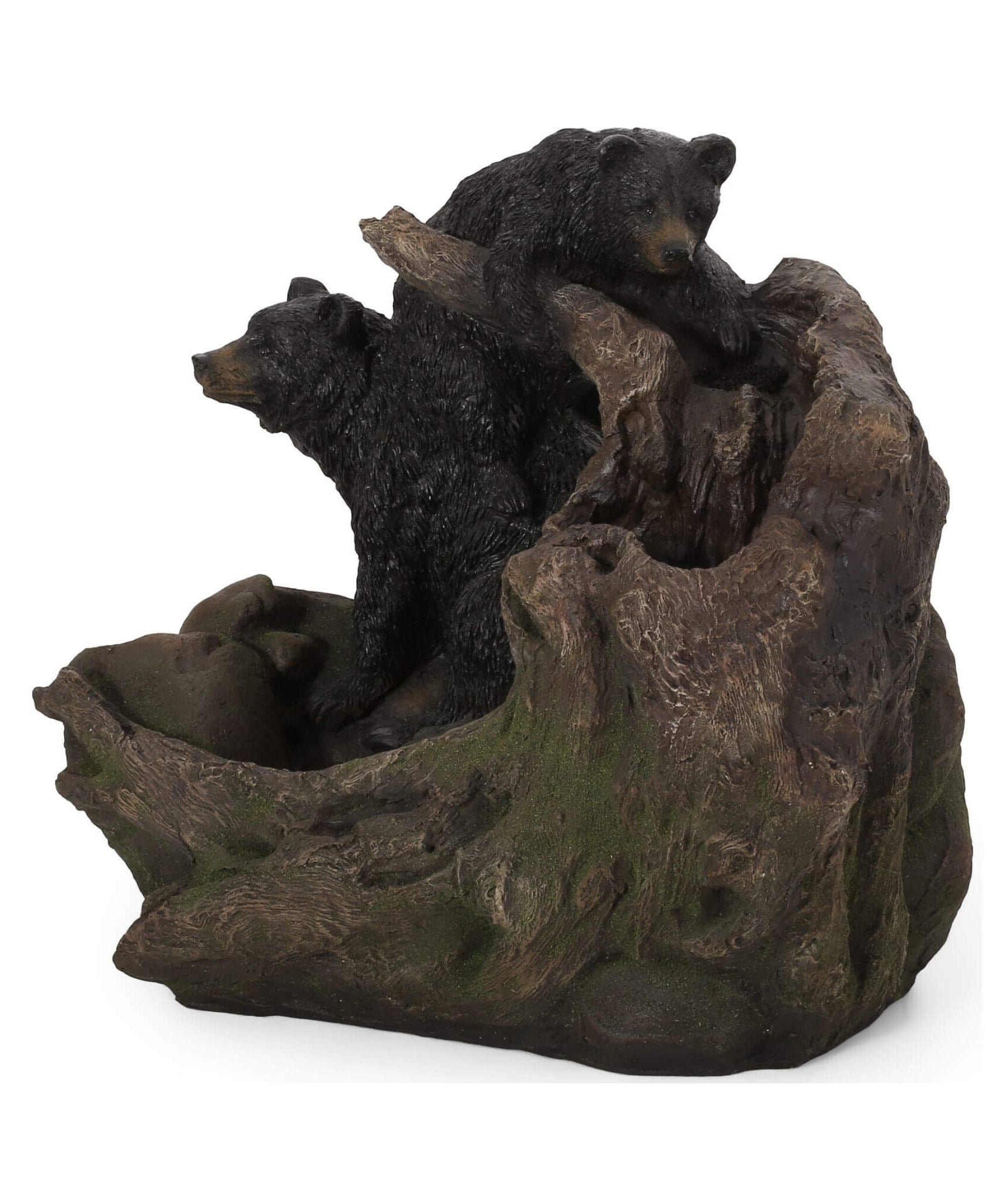 [CLEARANCE] Alora 22-Inch Weather-Resistant Outdoor Bears On A Log Floor Fountain With LED Lights (SAK77651)