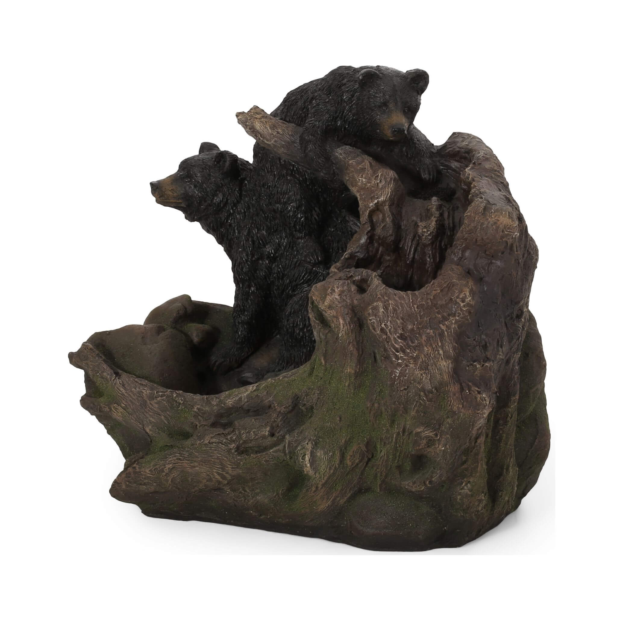 [CLEARANCE] Alora 22-Inch Weather-Resistant Outdoor Bears On A Log Floor Fountain With LED Lights (SAK77651)