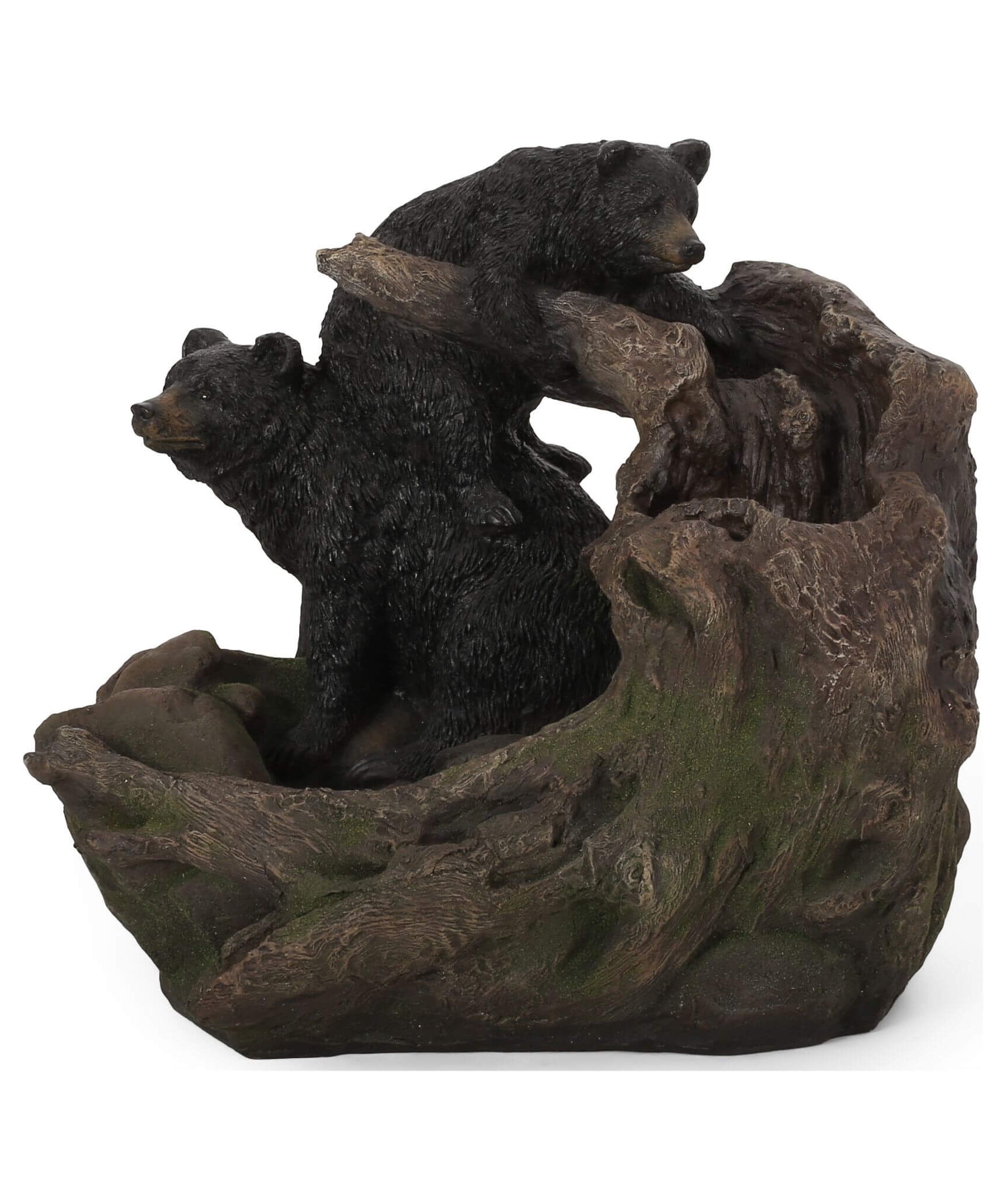 [CLEARANCE] Alora 22-Inch Weather-Resistant Outdoor Bears On A Log Floor Fountain With LED Lights (SAK77651)