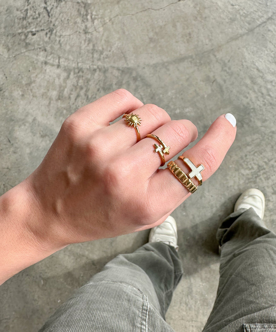 White Enamel Cross Ring