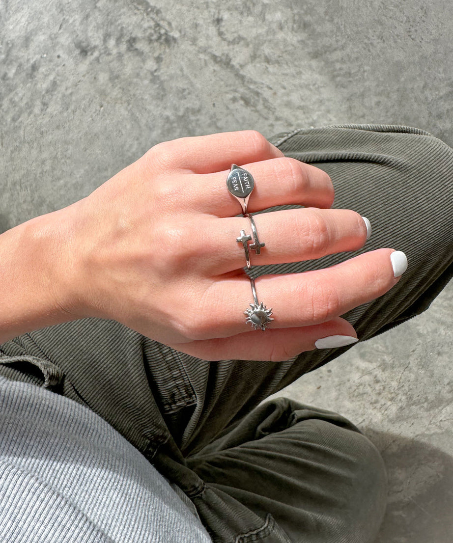 Silver Wrapped Cross Ring