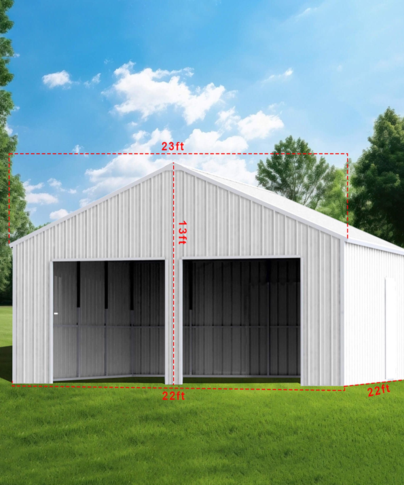 [22X23FT] Alora Heavy-Duty Double Garage Steel Barn Storage Shed (SAK94567)