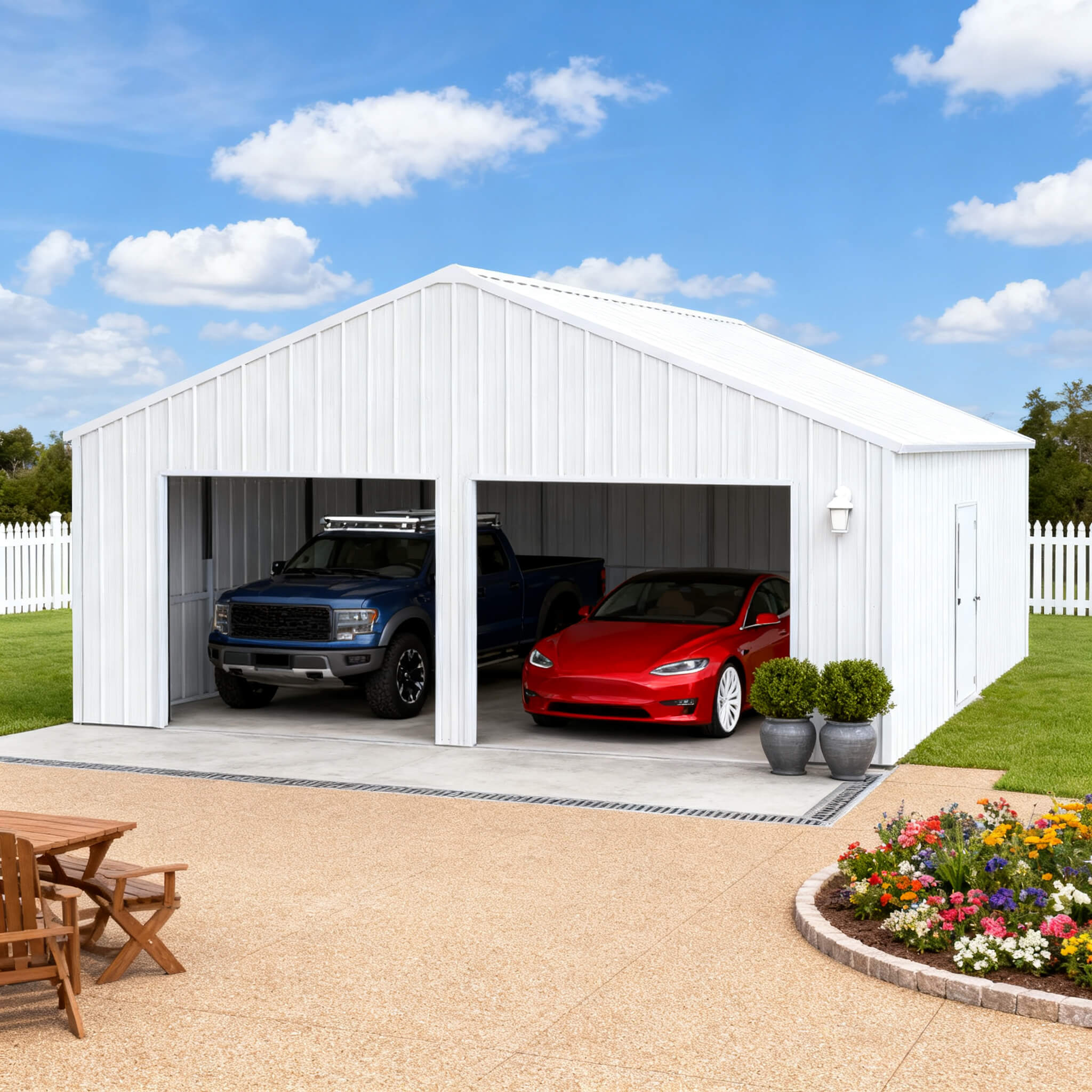 [22X23FT] Alora Heavy-Duty Double Garage Steel Barn Storage Shed (SAK94567)