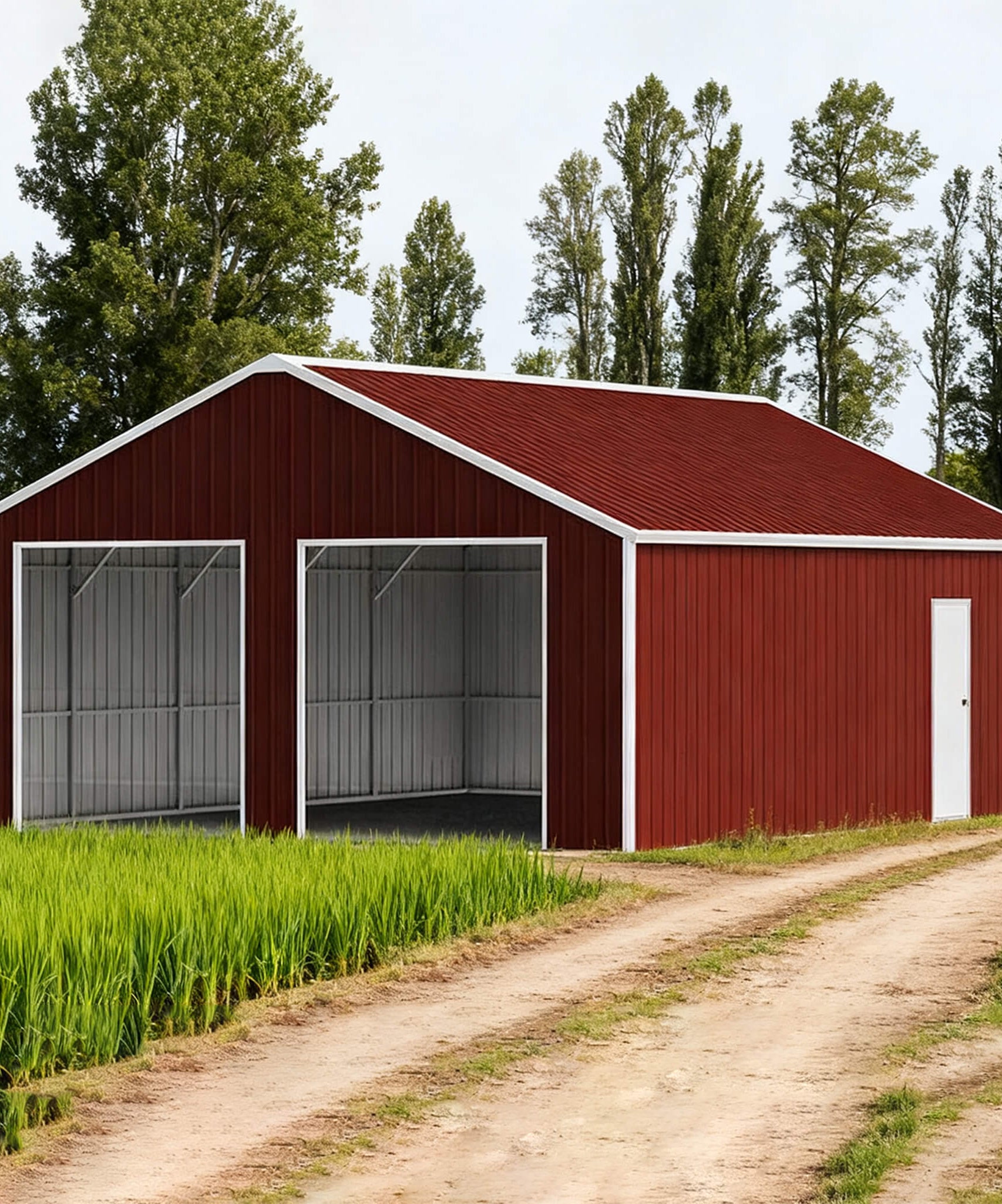 [22X23FT] Alora Heavy-Duty Red-Brown Double Garage Steel Barn Storage Shed (SAK83456)
