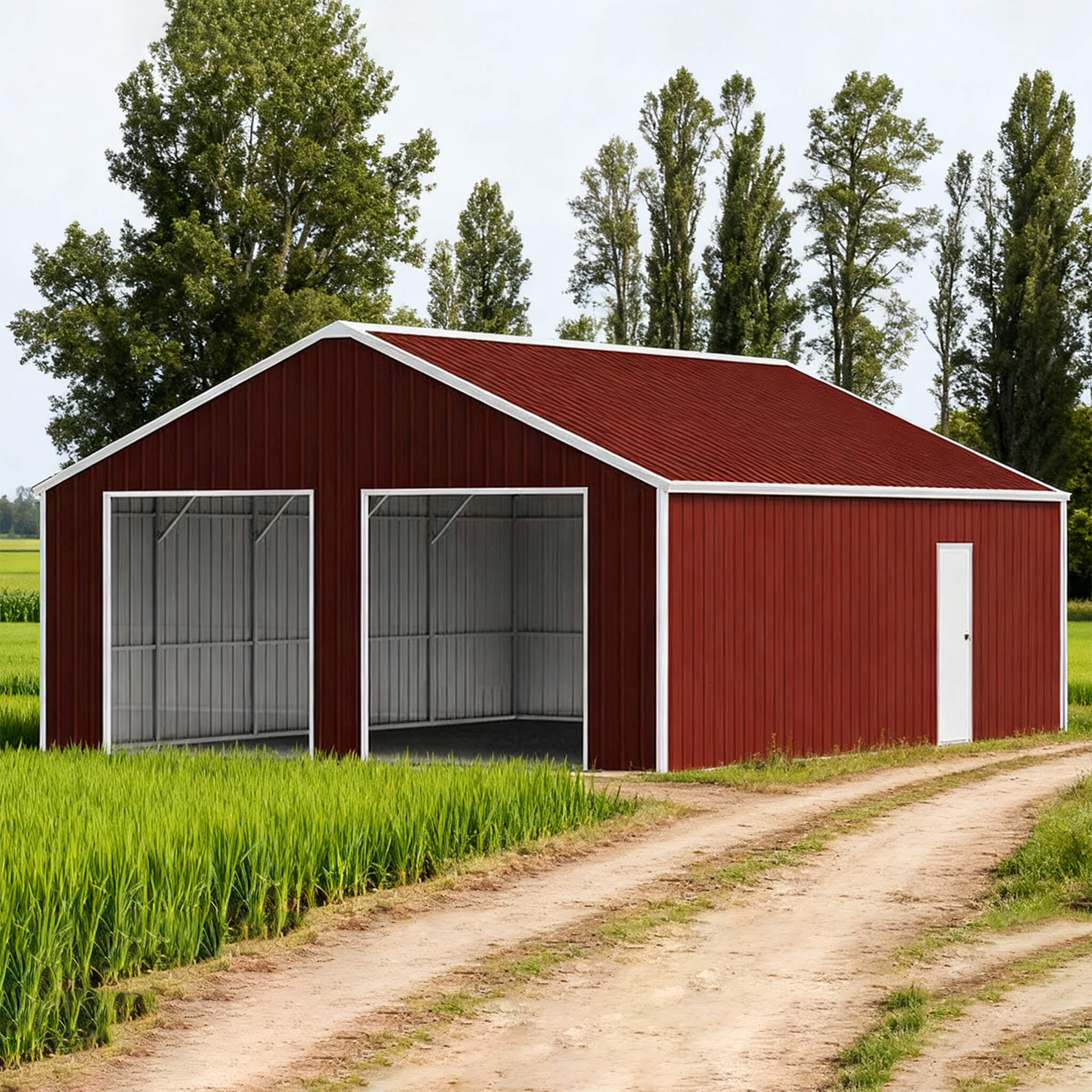 [22X23FT] Alora Heavy-Duty Red-Brown Double Garage Steel Barn Storage Shed (SAK83456)