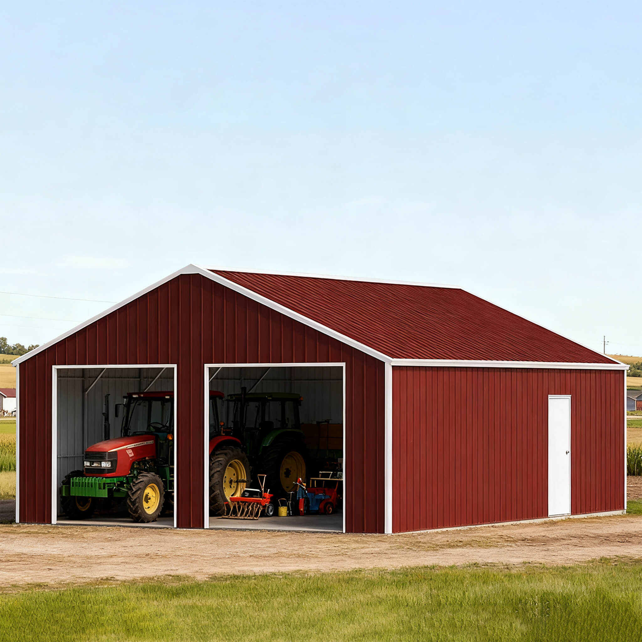 [22X23FT] Alora Heavy-Duty Red-Brown Double Garage Steel Barn Storage Shed (SAK83456)