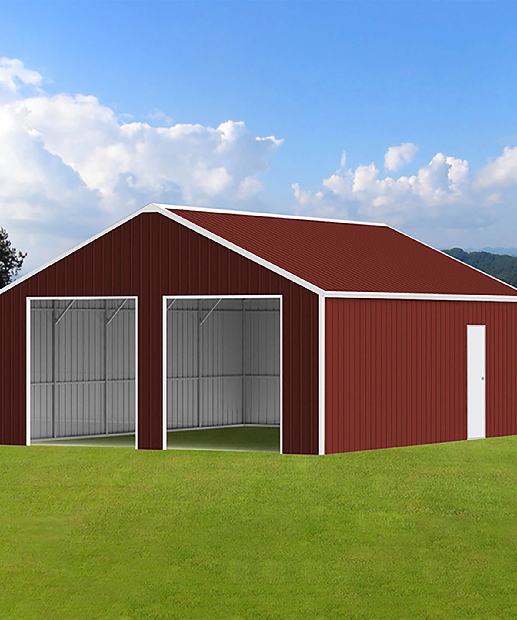 [22X23FT] Alora Heavy-Duty Red-Brown Double Garage Steel Barn Storage Shed (SAK83456)
