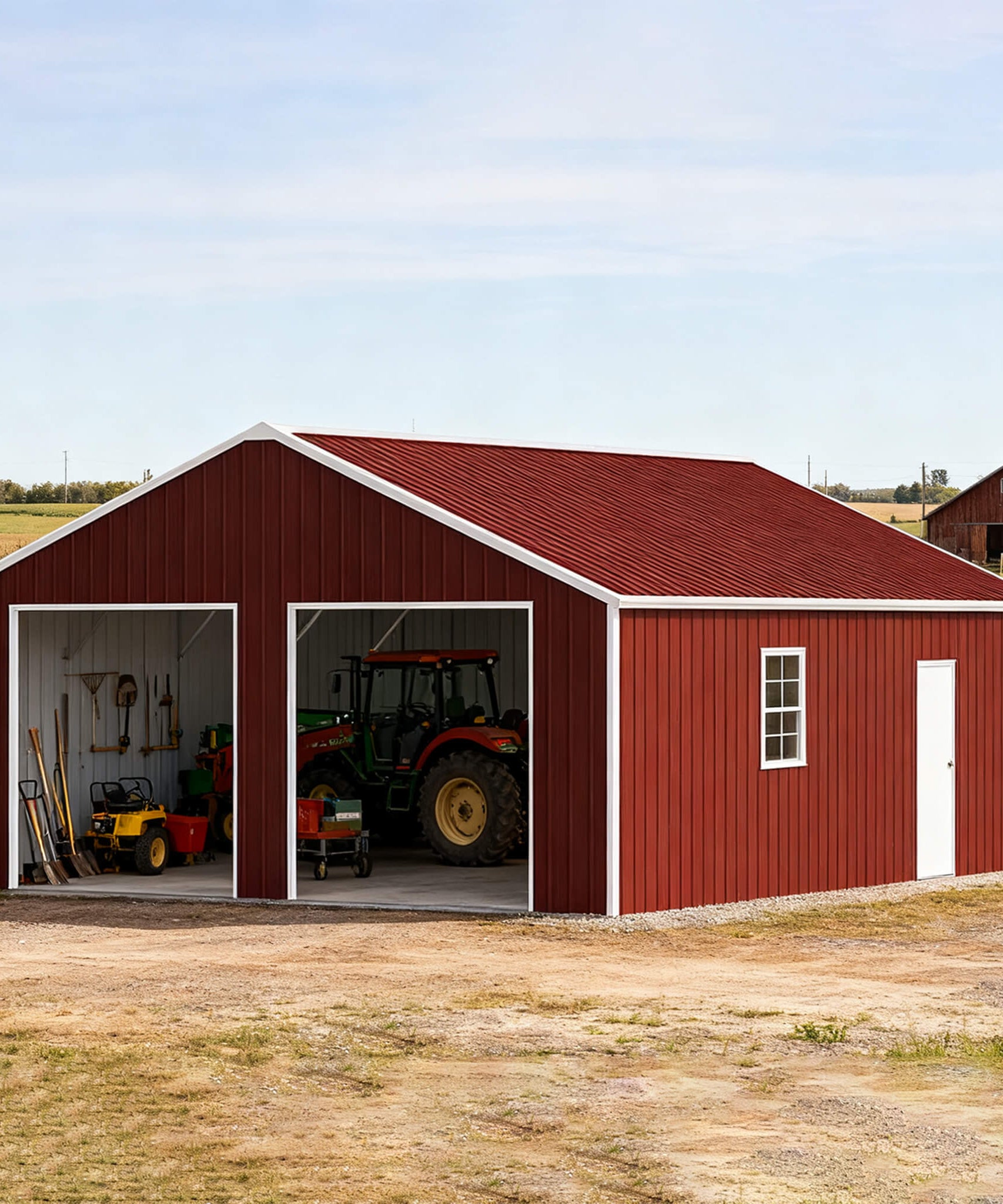 [22X23FT] Alora Heavy-Duty Red-Brown Double Garage Steel Barn Storage Shed (SAK83456)