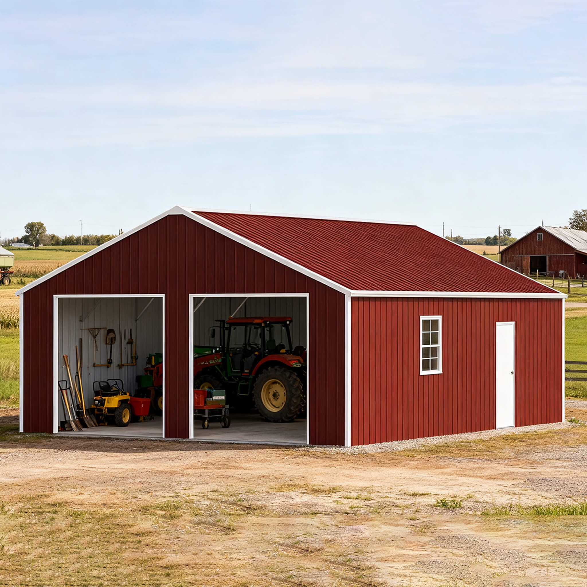 [22X23FT] Alora Heavy-Duty Red-Brown Double Garage Steel Barn Storage Shed (SAK83456)