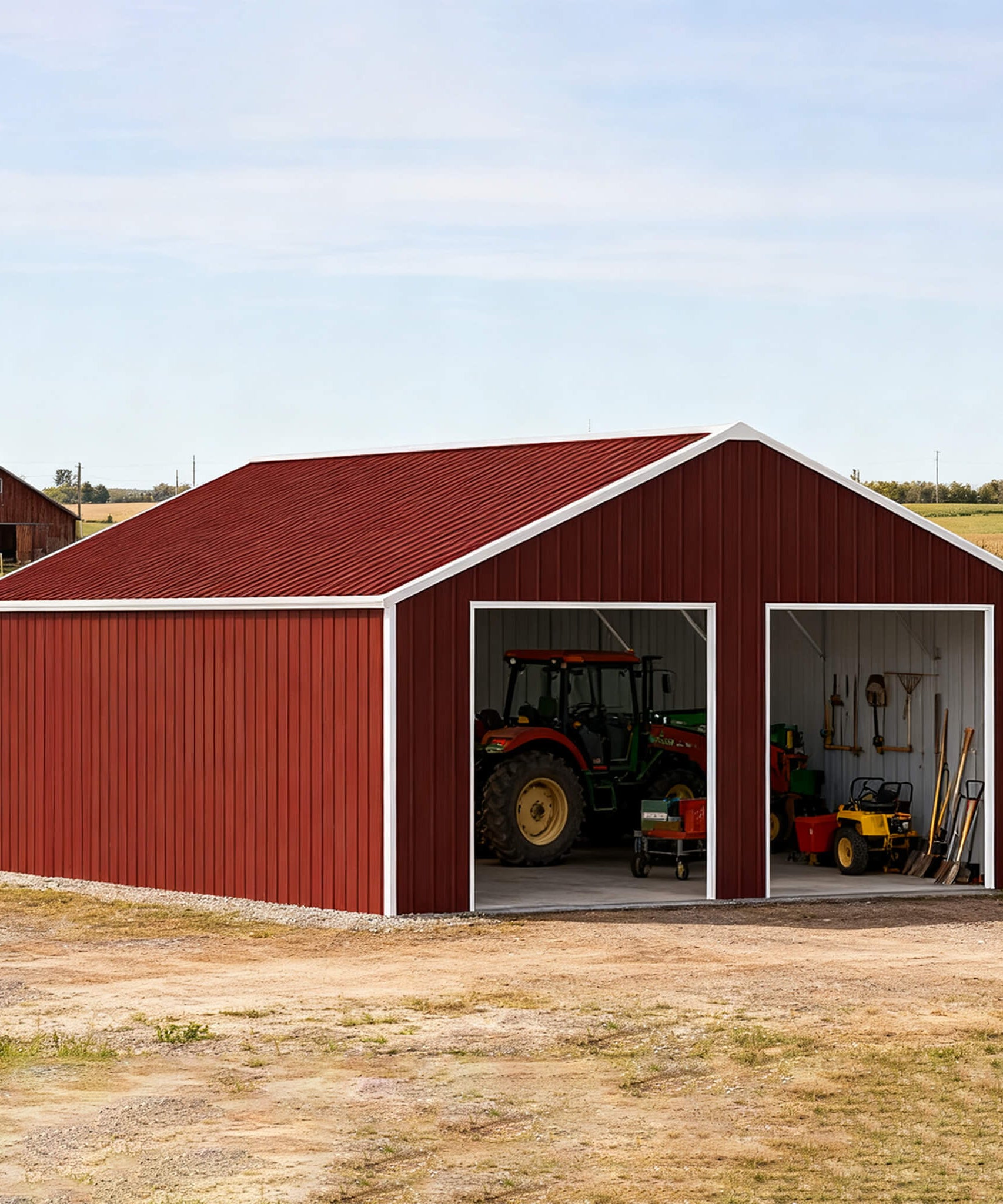 [22X23FT] Alora Heavy-Duty Red-Brown Double Garage Steel Barn Storage Shed (SAK83456)