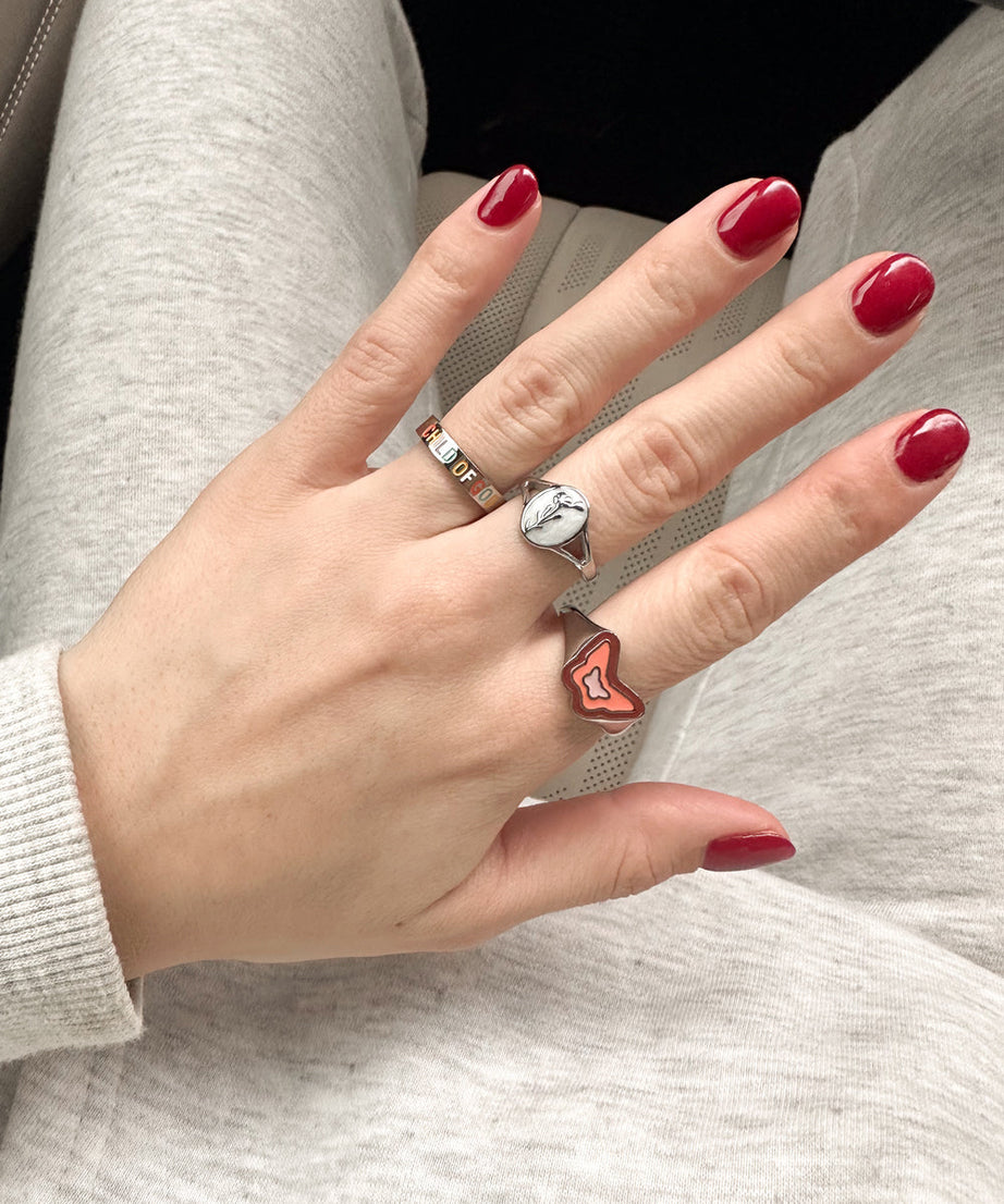 Pink Enamel Silver Butterfly Ring