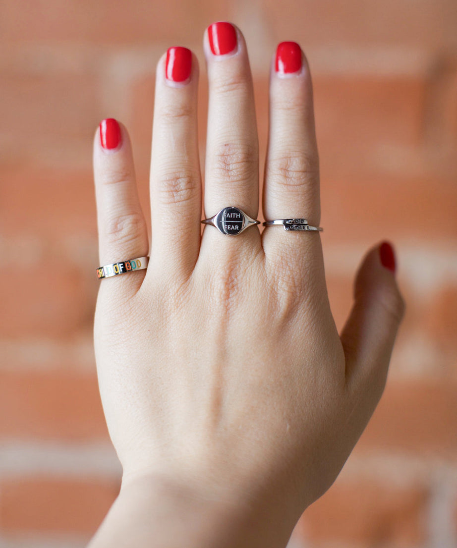 Silver Faith Over Fear Ring