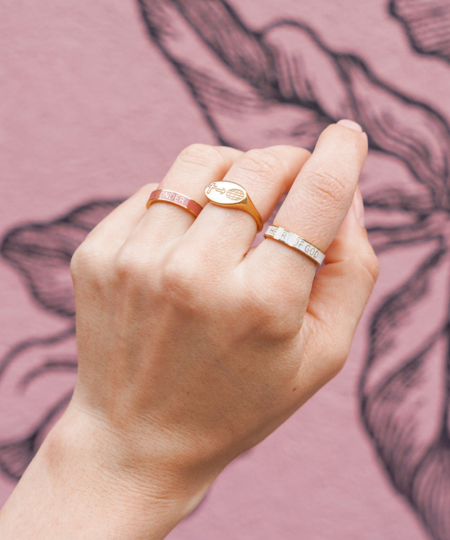 White Enamel Heart of God Ring