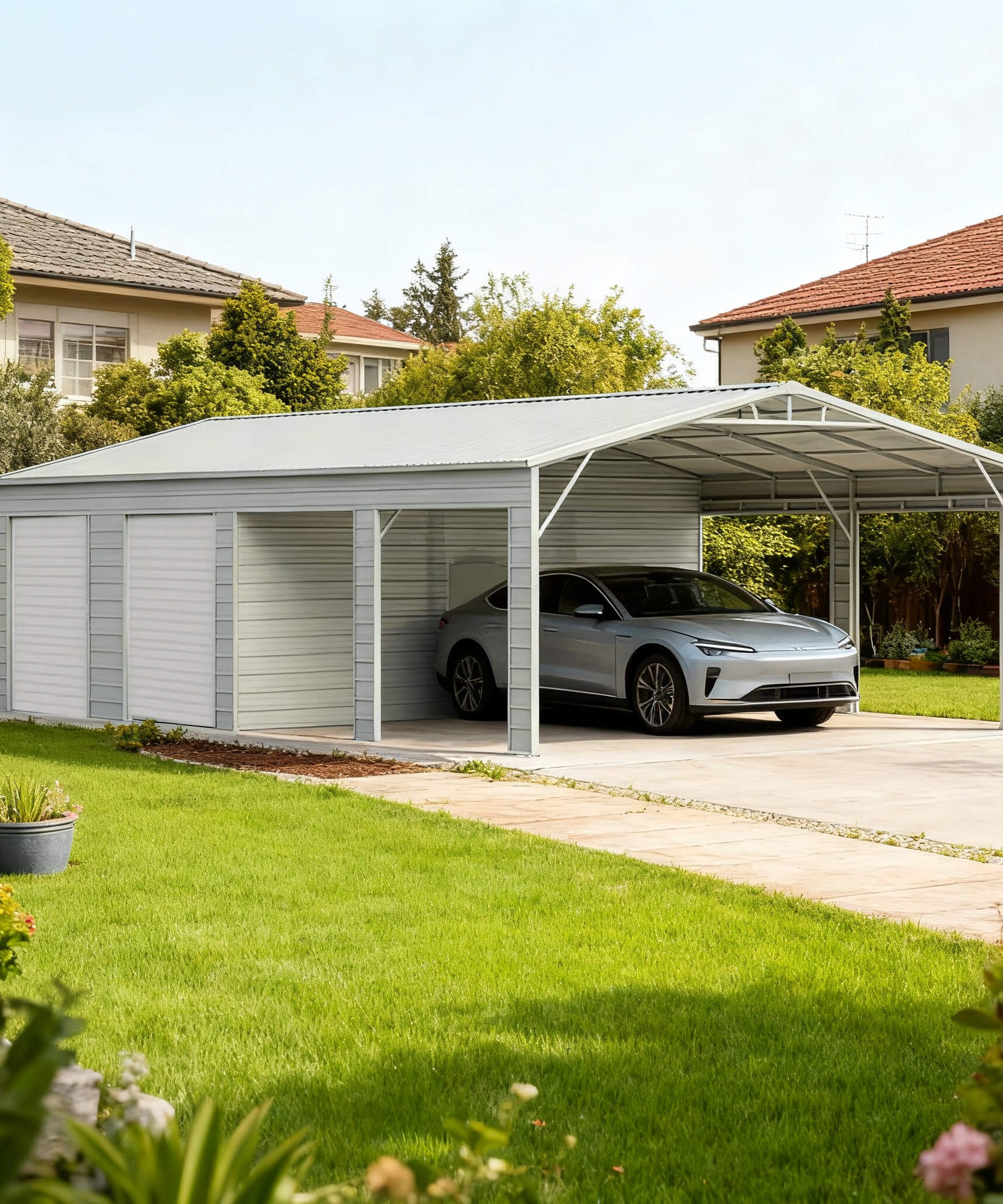 [23X46FT] Heavy-Duty Steel Garage Storage Shed With Reinforced Roof And 2 Doors (SAK29384)
