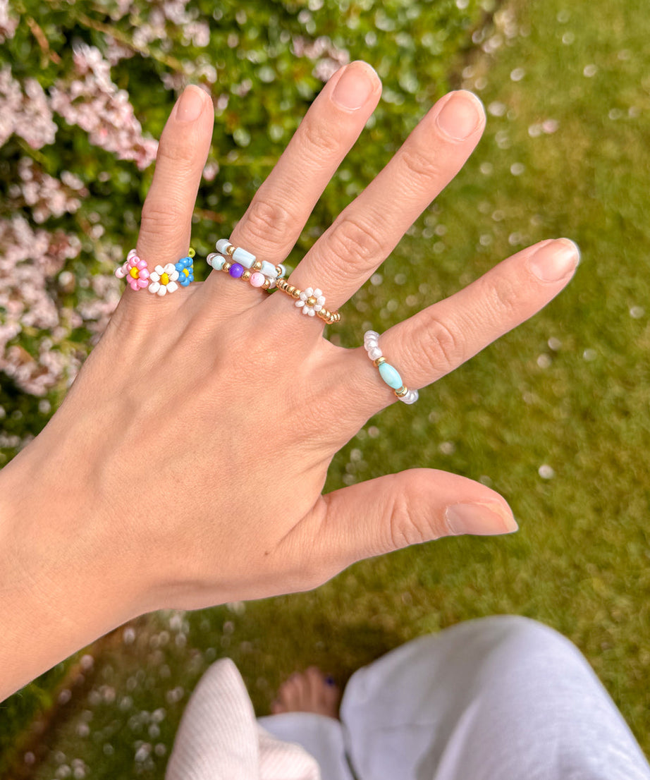 Pastel Beaded Ring Set